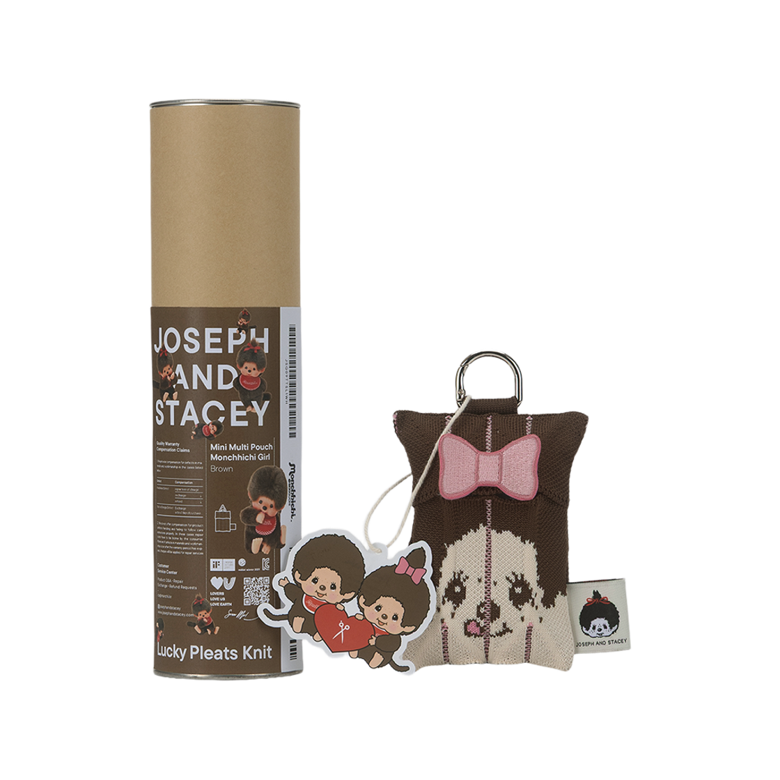 [KREAM 단독][사은품증정] 조셉앤스테이시 럭키 플리츠 니트 미니 멀티 파우치 몬치치 걸 브라운 + 리본 와펜 핑크([KREAM 단독][사은품증정] JOSEPH&STACEY Lucky Pleats Knit  Mini Multi Pouch Monchhichi Girl Brown with Ribbon Wappen Pink) - 3