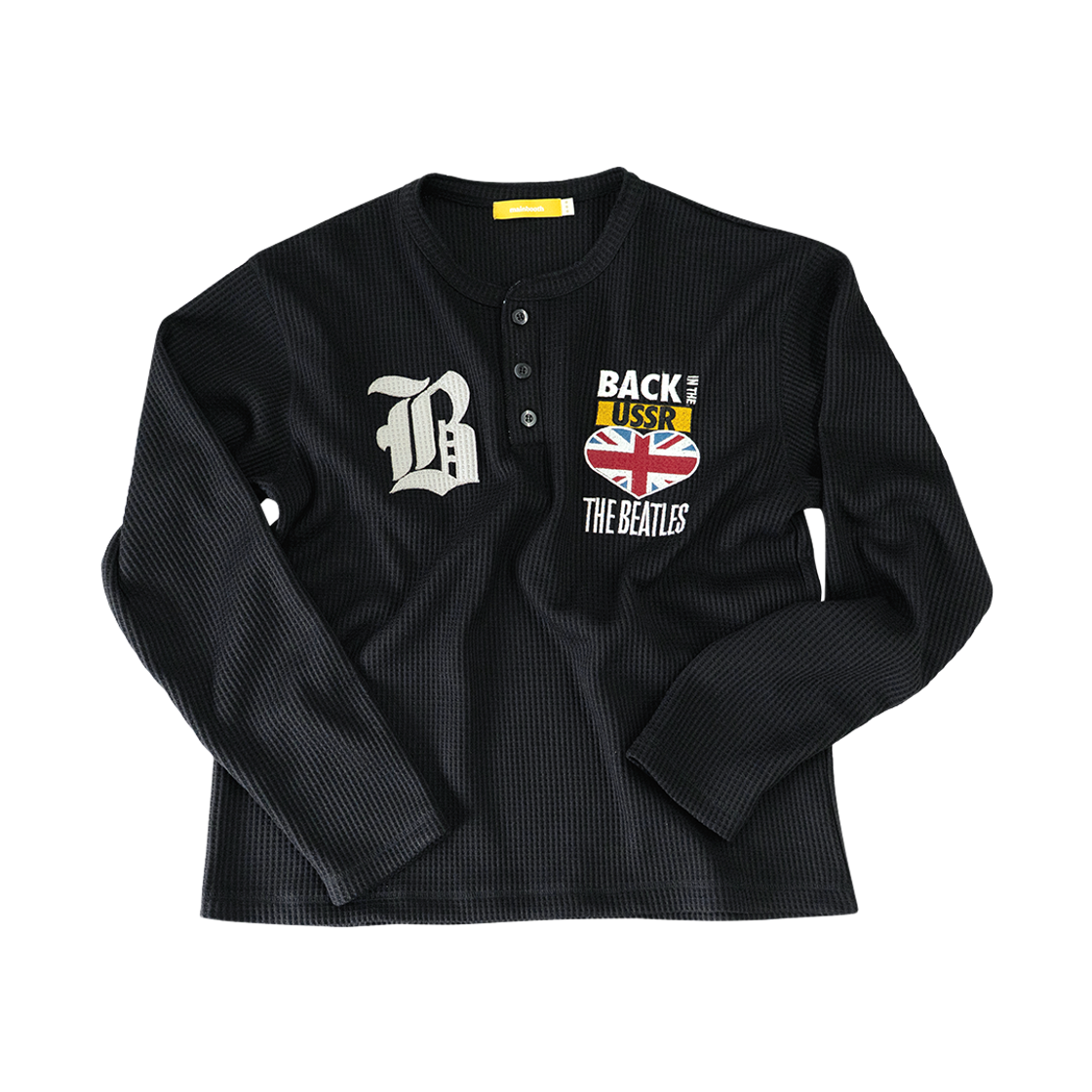 MBBEF1LTU01BK MAINBOOTH Beatles x Waffleton Henley Neck T-Shirt Black