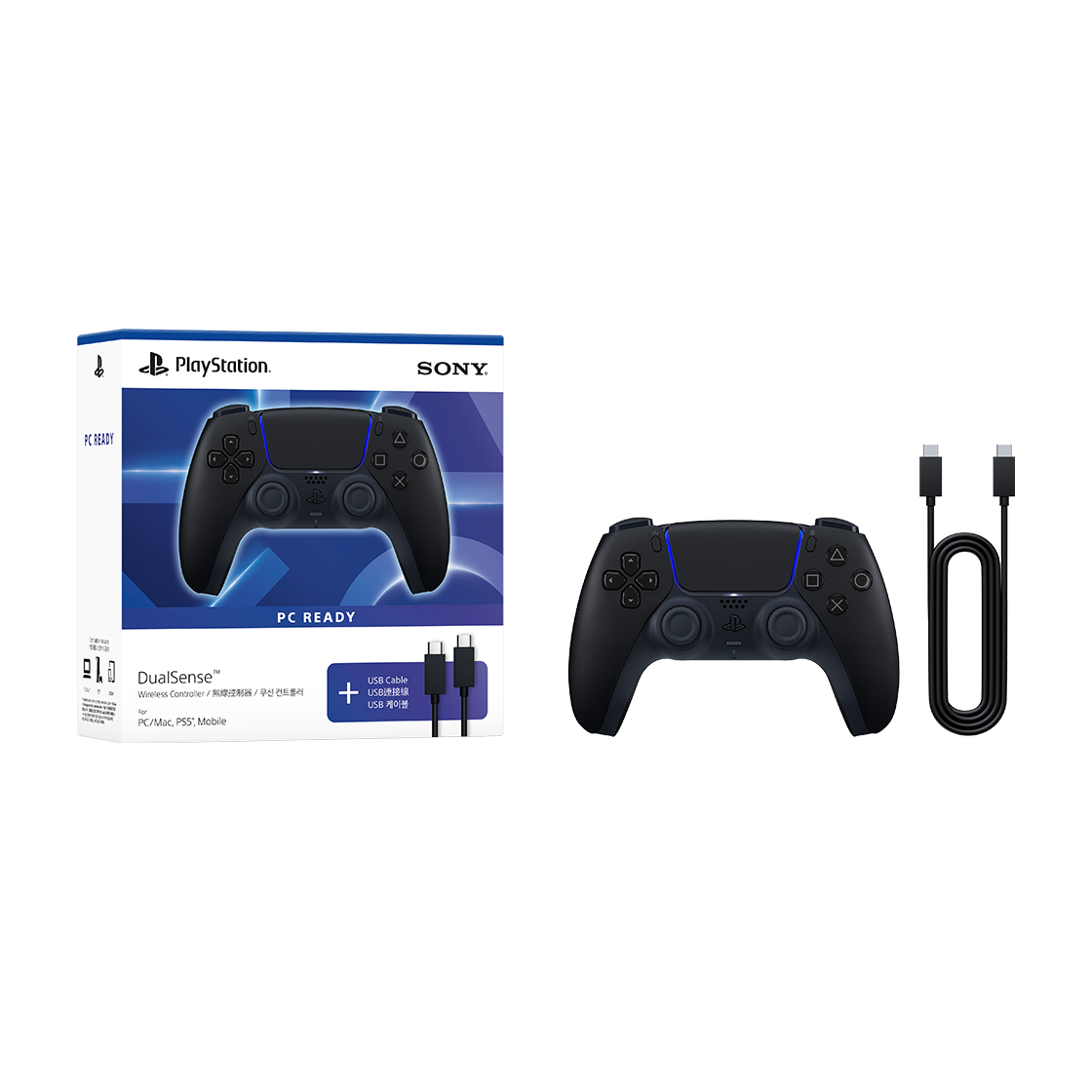 플레이스테이션 5 듀얼센스 무선 컨트롤러 미드나이트 블랙 + PC용 USB 케이블(PlayStation 5 DualSense Wireless Controller Midnight Black + USB Cable for PC)