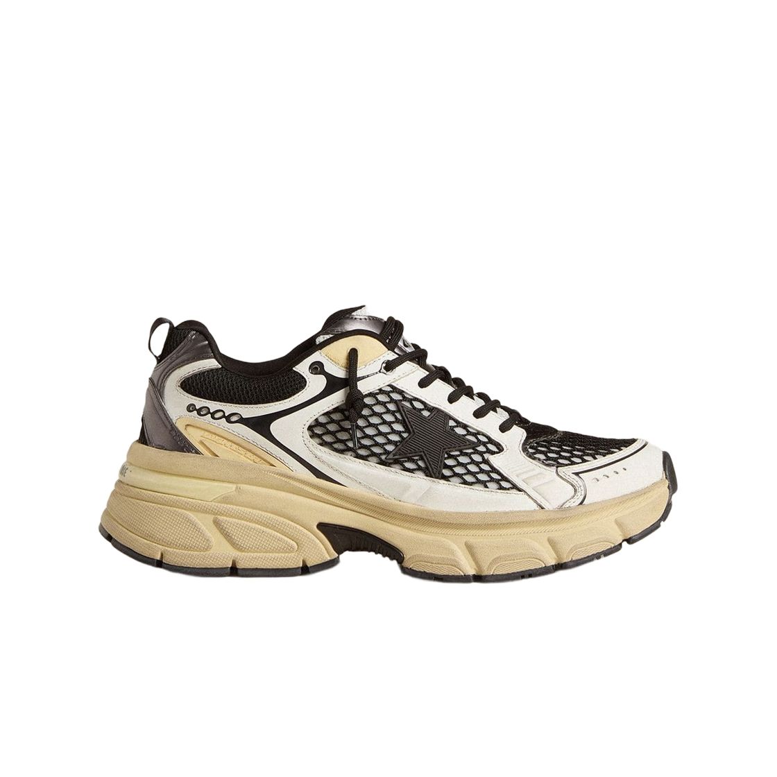 GWF00724-F007334-10546 (W) Golden Goose Lightstar in White Leather and Black Mesh Upper with Black TPU Star Black
