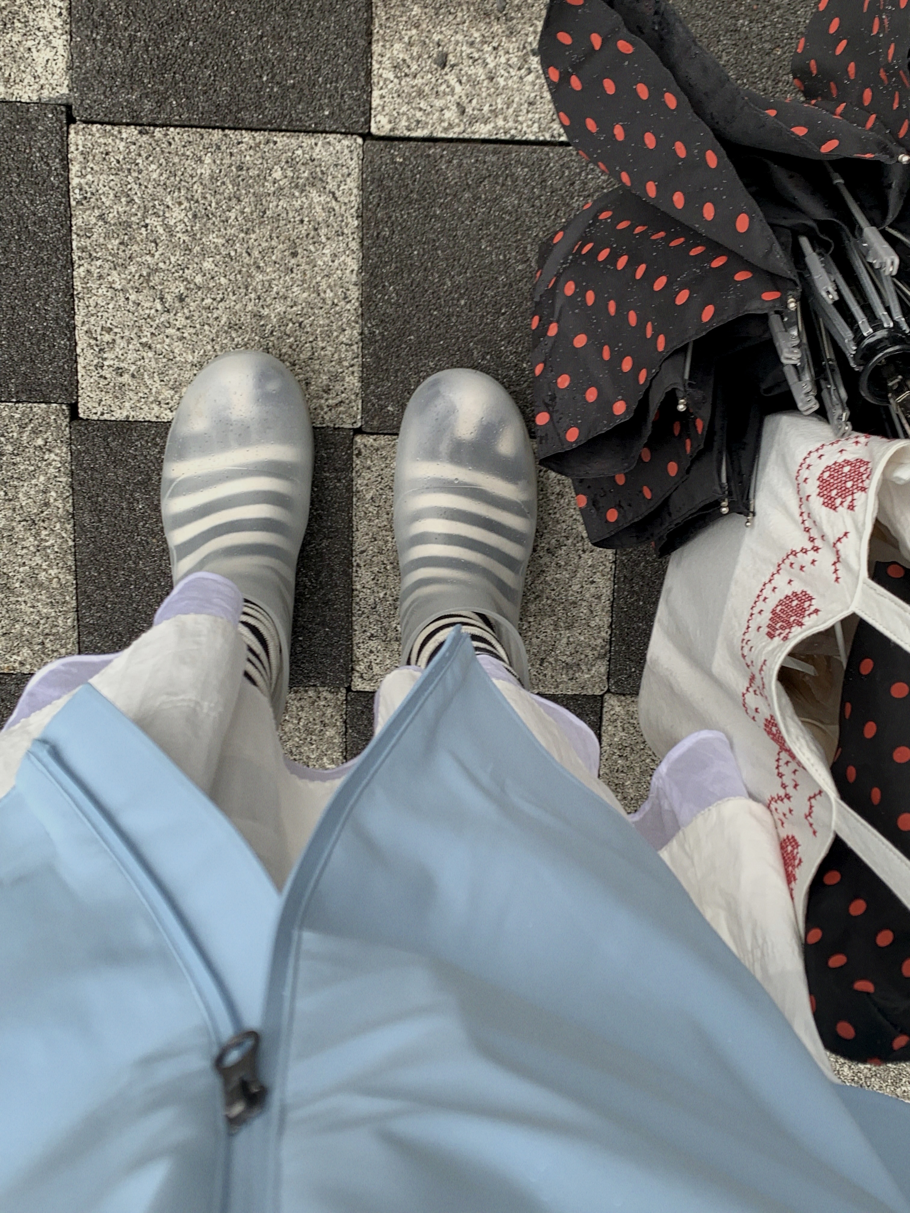 (W) Bottega Veneta Puddle Ankle Glass, COYSEIO Stripe Five-Toe Socks Black 착용 스타일 - 3