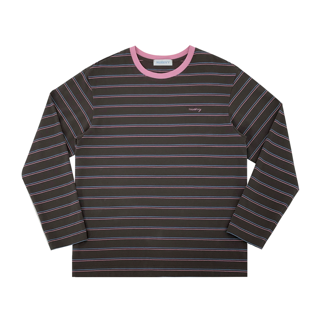 누이비 루즈 스트라이프 티셔츠 브라운&핑크(Nueevy Loose Stripe T-Shirt Brown&Pink) - 2