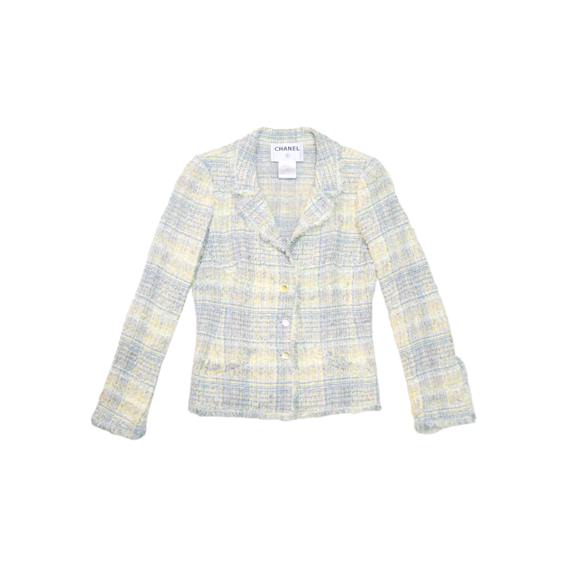 샤넬 옐로우 그레이 로고 버튼 트위트 자켓 C-C50371(Chanel Yellow Grey Logo Button Tweed Jacket C-C50371) - 1