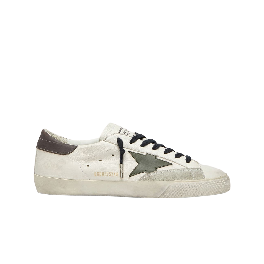 GMF00840-F006642-10974 Golden Goose Superstar in Green Leather Star with Grey Leather Heel Tab Nappa Sneakers White