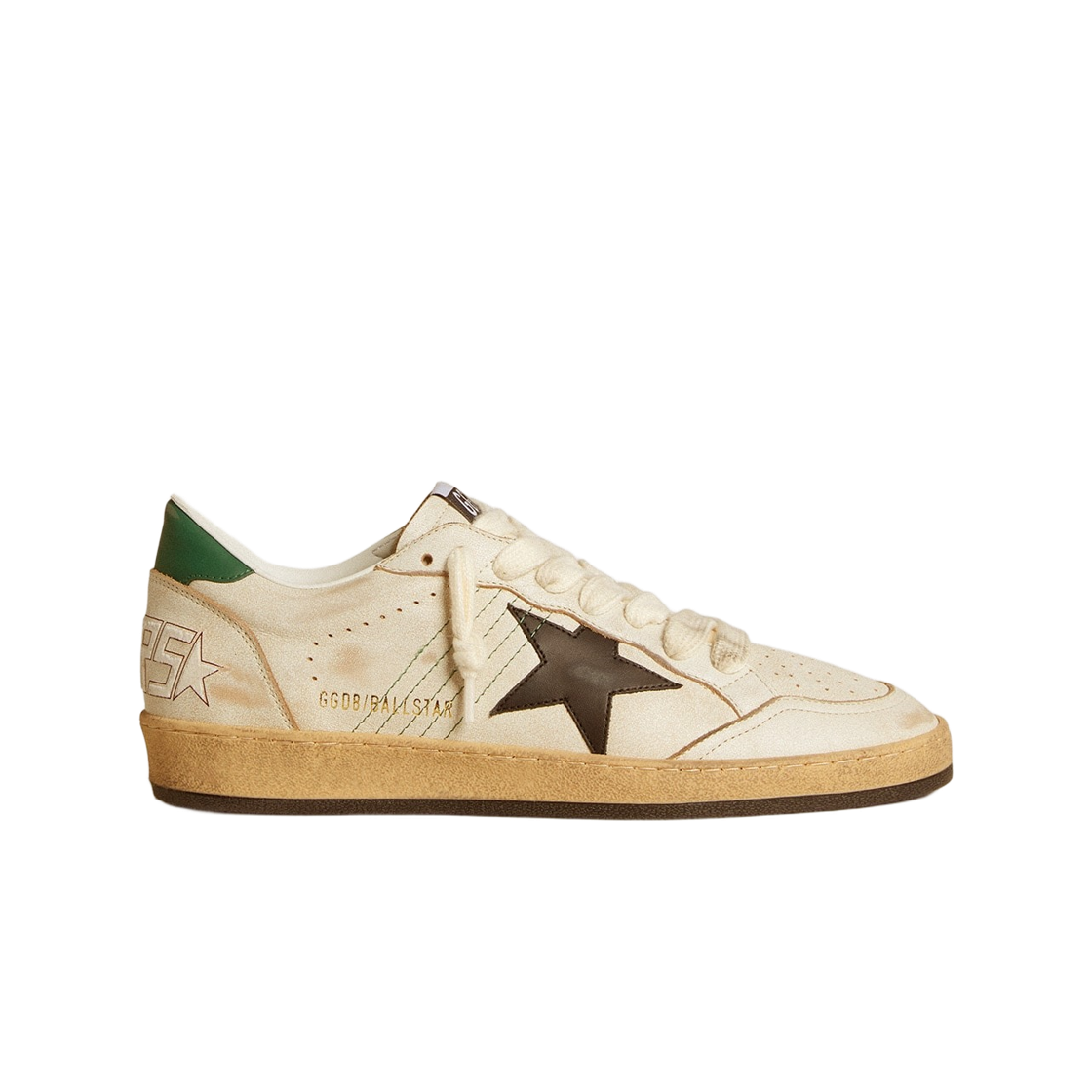 GMF00117-F006550-10788 Golden Goose Ball Star Black Leather Star Green Leather Heel Tab Sneakers White