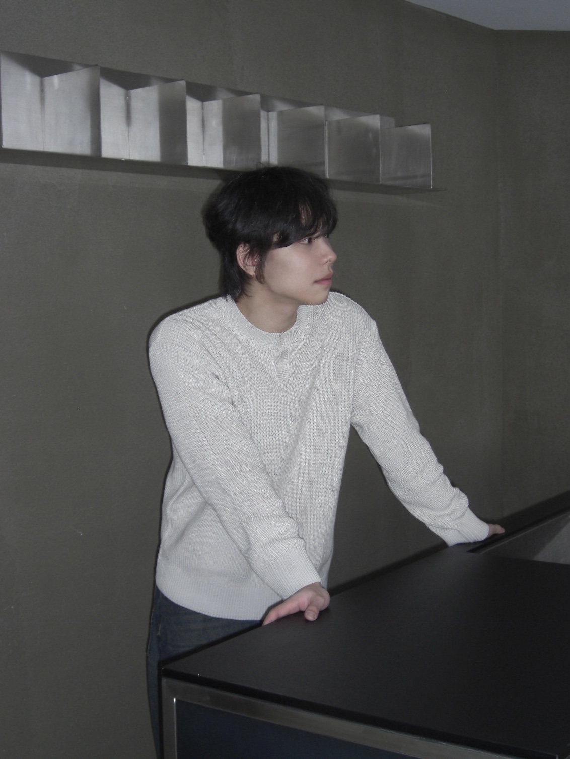 Knitted Cotton Henley Neck Waffle Knit Swiss 착용 스타일 - 2