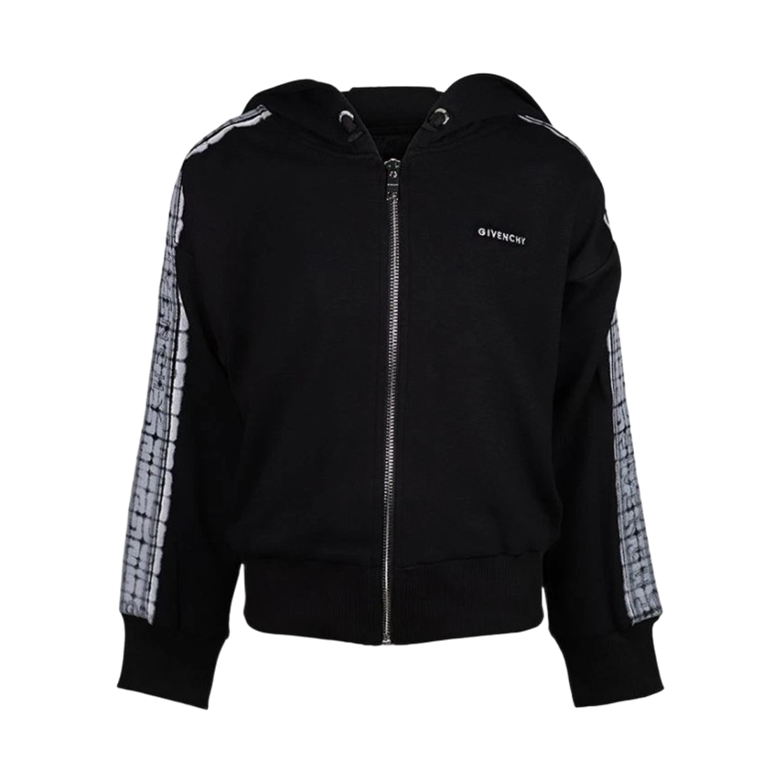 H15287-09B (Kids) Givenchy Logo Embroidered Hoodie Zip Up Black