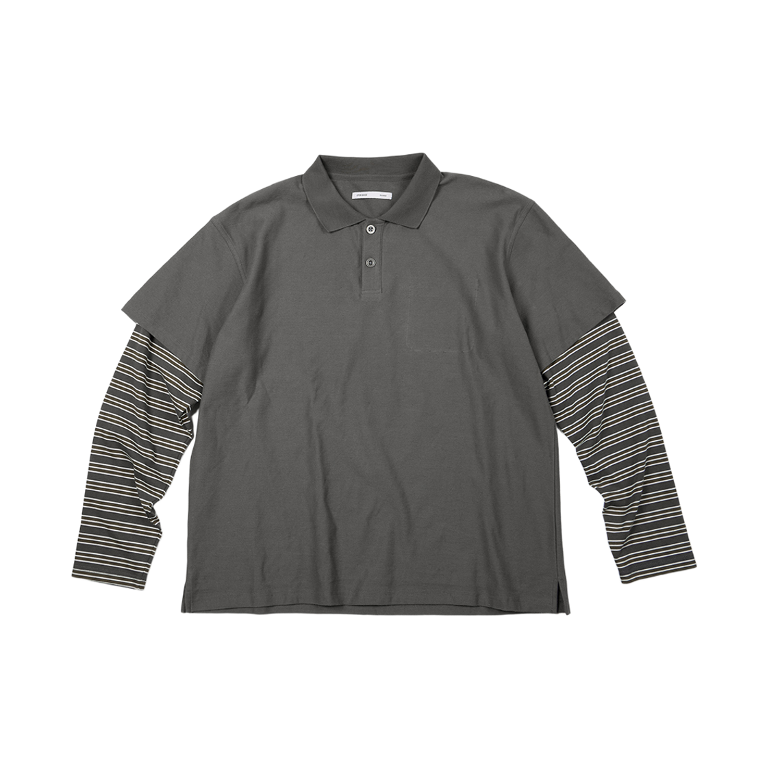 EB2601LT02CH ETCE Base Layered Stripe Polo L/S Tee Charcoal