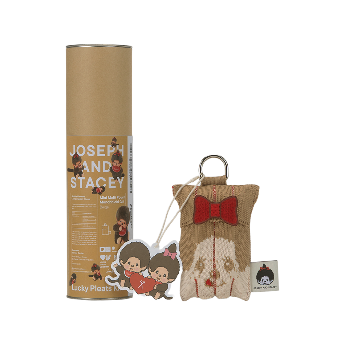 [KREAM 단독][사은품증정] 조셉앤스테이시 럭키 플리츠 니트 미니 멀티 파우치 몬치치 걸 베이지 + 리본 와펜 레드([KREAM 단독][사은품증정] JOSEPH&STACEY Lucky Pleats Knit  Mini Multi Pouch Monchhichi Girl Beige with Ribbon Wappen Red) - 3
