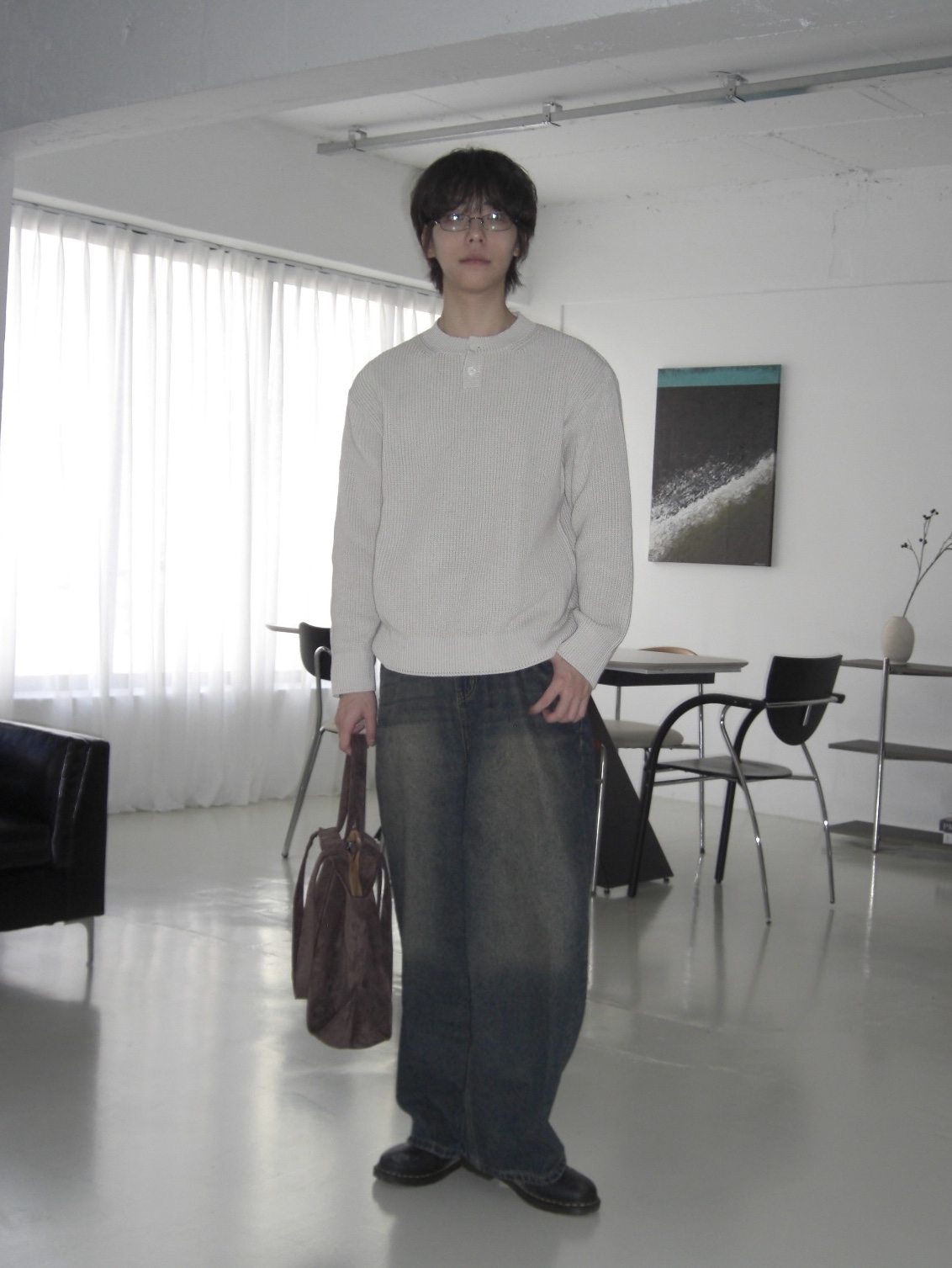 Knitted Cotton Henley Neck Waffle Knit Swiss 착용 스타일 - 3