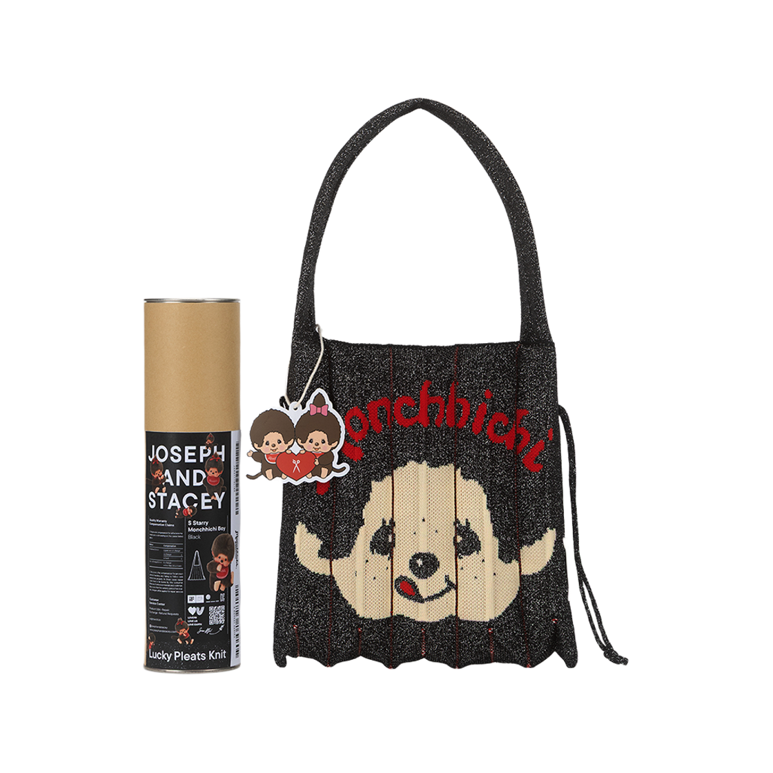 조셉앤스테이시 럭키 플리츠 니트 스몰 스태리 몬치치 보이 블랙(JOSEPH&STACEY Lucky Pleats Knit S STARRY Monchhichi Boy Black)