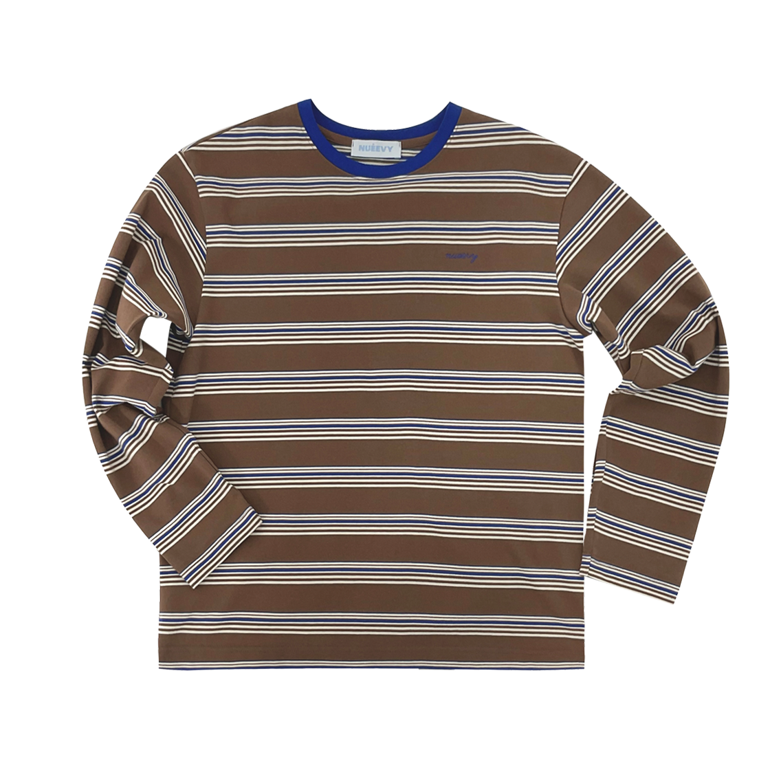 누이비 루즈 스트라이프 티셔츠 브라운&블루(Nueevy Loose Stripe T-Shirt Brwon&Blue)