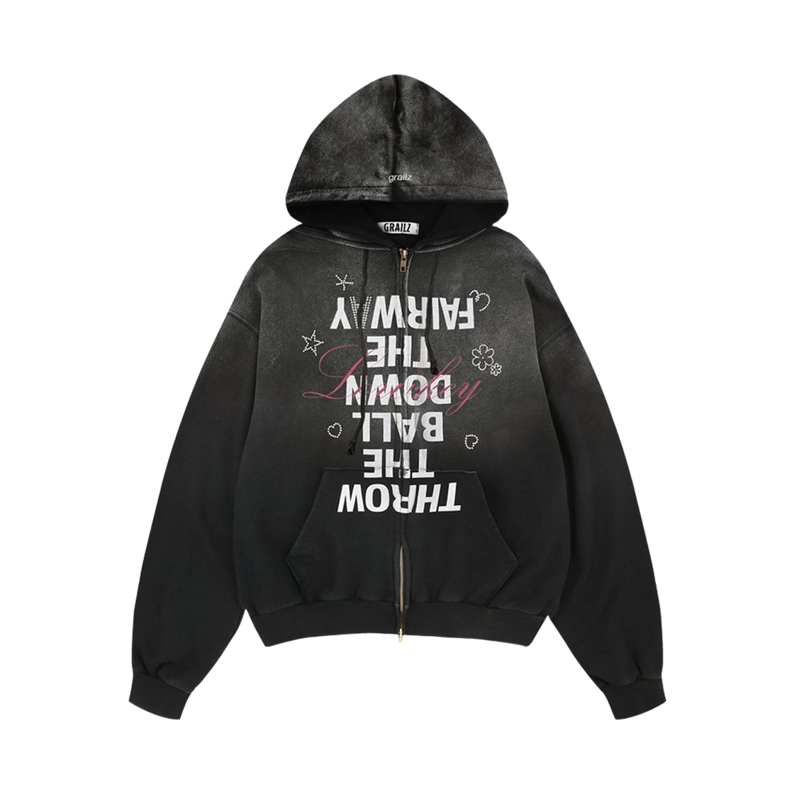 그레일즈 오버 그래픽 빈티지 집 후드 블랙(Grailz Over Graphic Vintage Zip Hoodie Black)