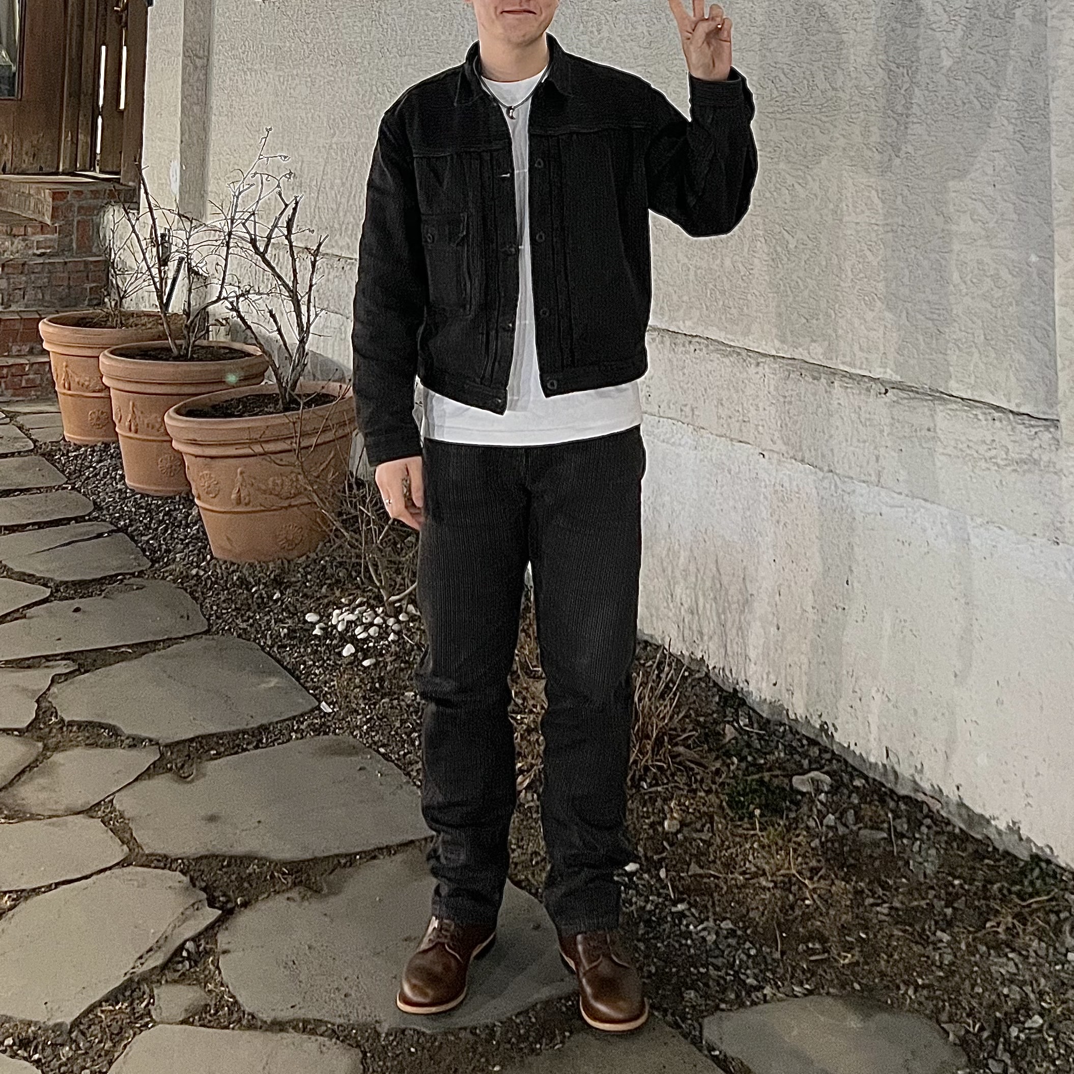 Kapital Century Denim No.9 1st Jacket Black, Kapital Century Denim No.9 5P Monkey Cisco Mud 착용 스타일