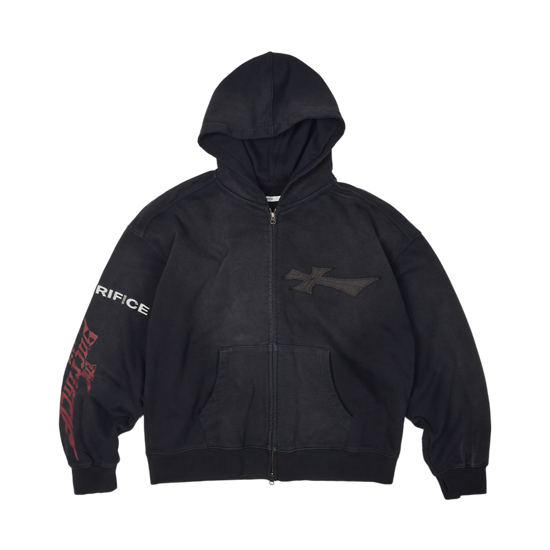 이티씨이 워시드 새크리파이스 후드 집업 블랙(ETCE Washed Sacrifice Hood Zip Up Black)