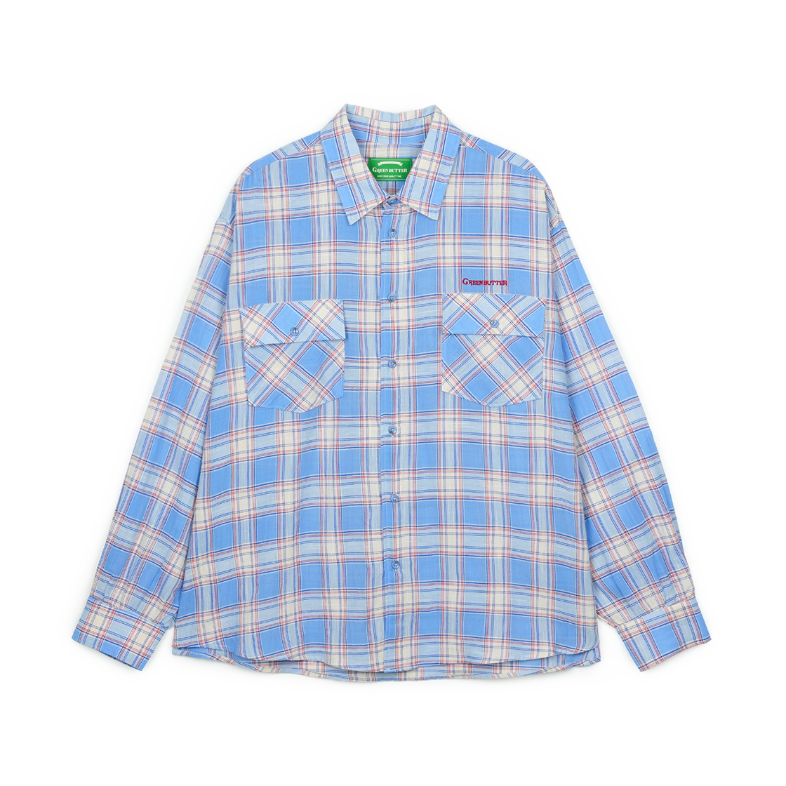 P0000BHF Greenbutter Rustic Check Shirt Blue