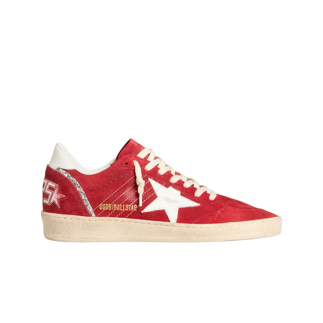 GWF00117-F007206-40375 (W) Golden Goose Ball Star White Leather Star Heel Tab Red