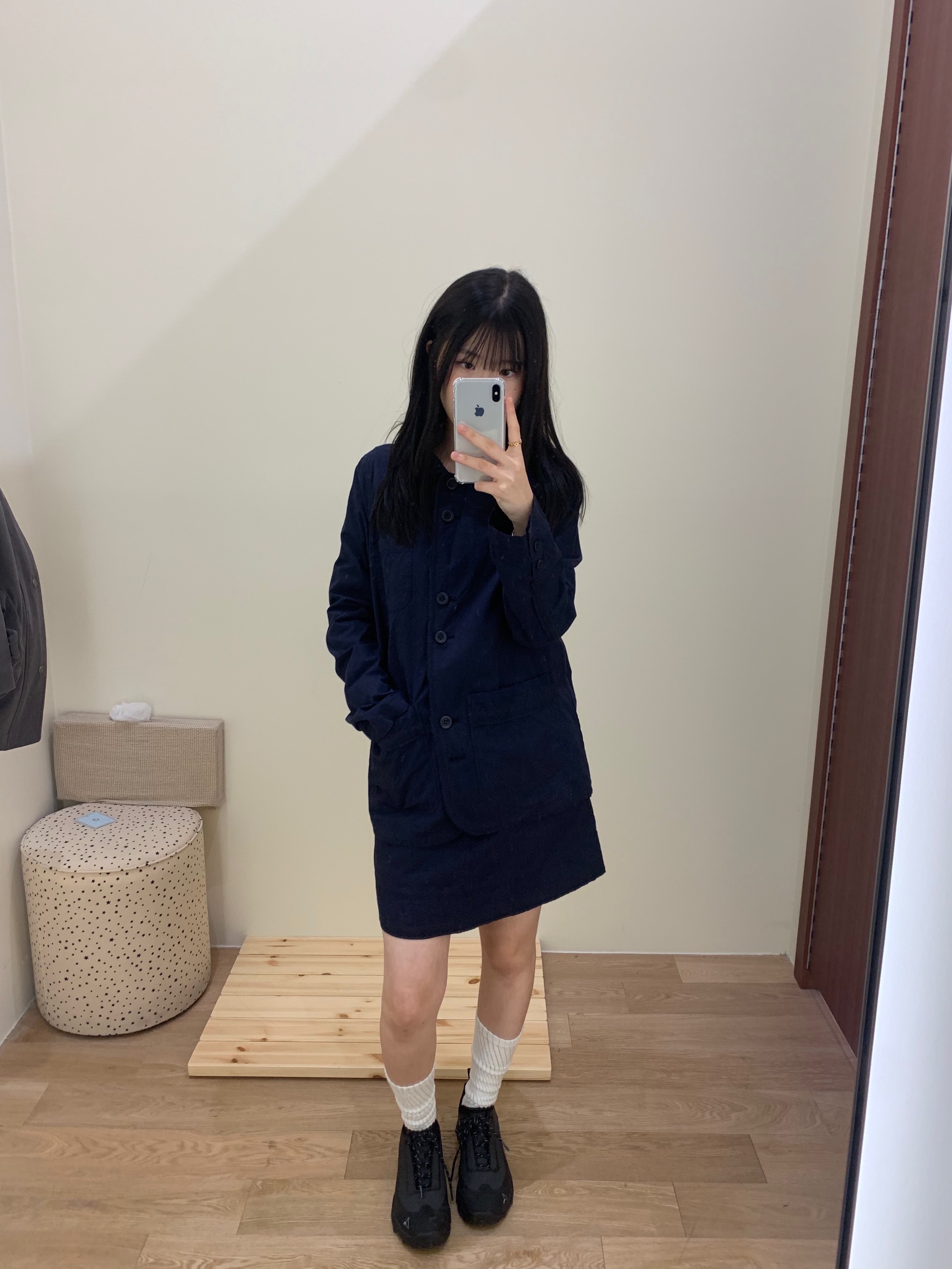 코이세이오 로우 엣지 코튼 스커트 네이비 | COYSEIO | KREAM