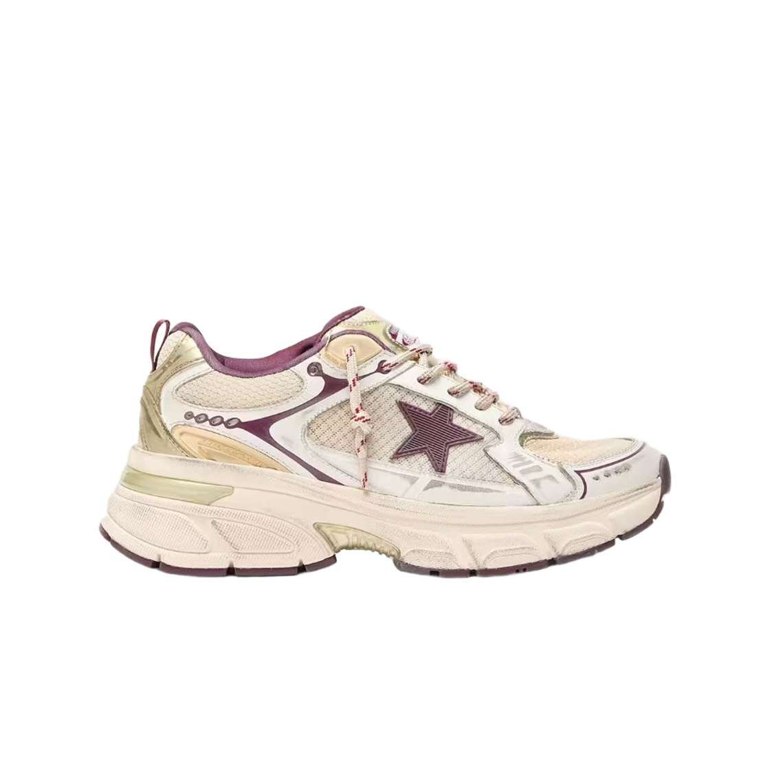 GWF00724-F007989-12374 (W) Golden Goose Lightstar Wine Red TPU Star Wine Mesh Leather Sneakers White