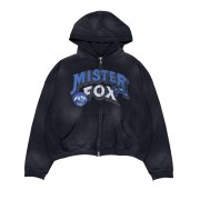 Undermycar POC Mister Fox Bouclé Patch Vintage Washed Zipped Hoodie Black