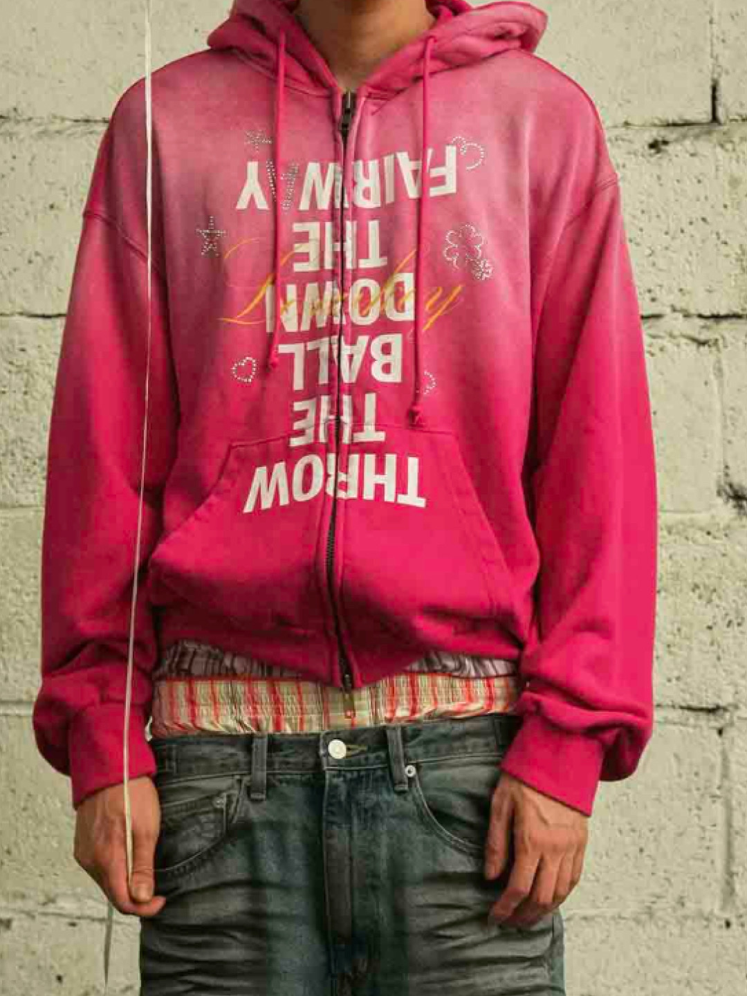 Grailz Over Graphic Vintage Zip Hoodie Pink, Grailz Over Graphic Vintage Zip Hoodie Black 착용 스타일 - 4