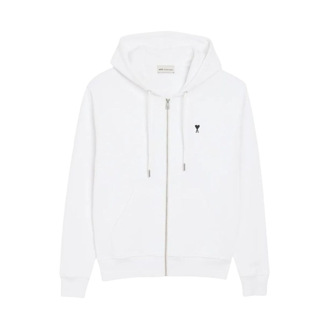 아미 스몰 하트 로고 루프백 플리스 코튼 지퍼 후드 화이트 블랙(AMI de Coeur Cotton Zipped Hoodie in Loopback Fleece White Black)