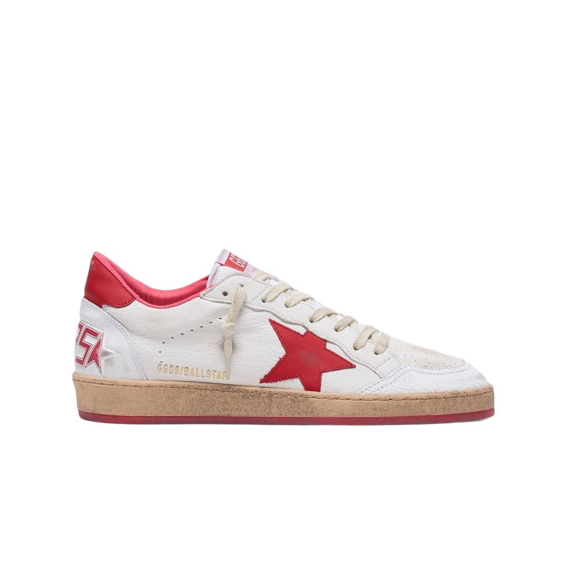 GMF00117-F000325-10275 Golden Goose Ball Star Red Leather Star Heel Tab Sneakers White
