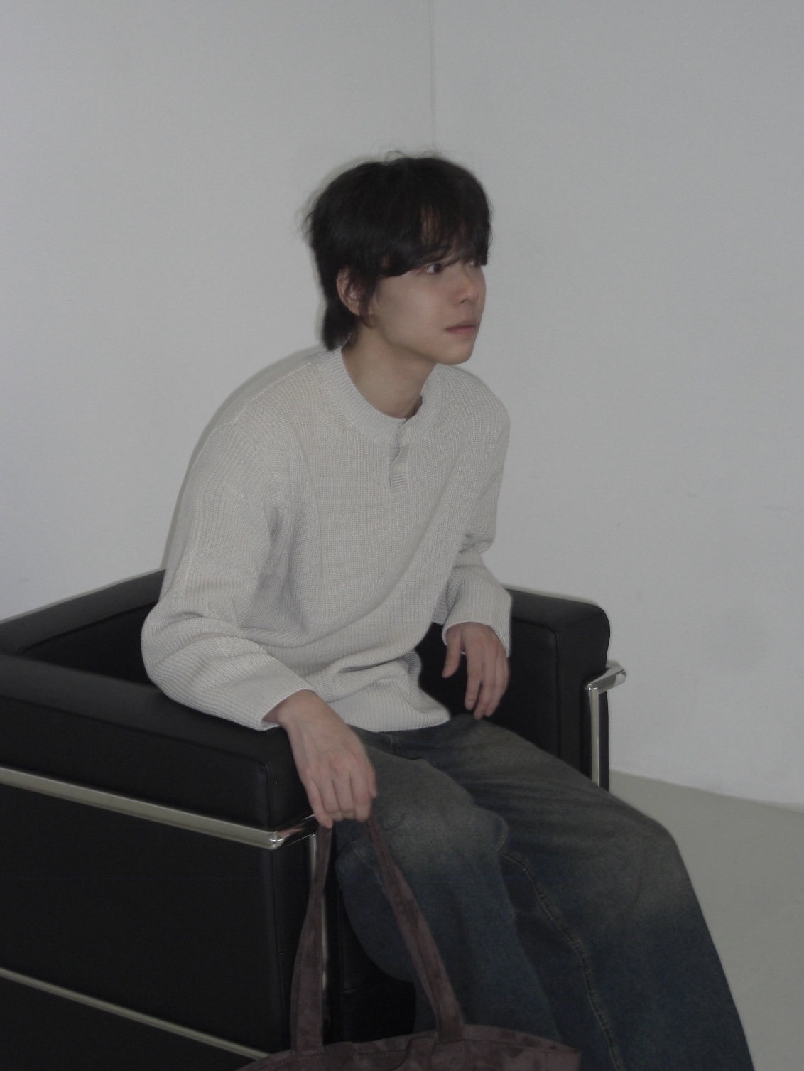 Knitted Cotton Henley Neck Waffle Knit Swiss 착용 스타일 - 1