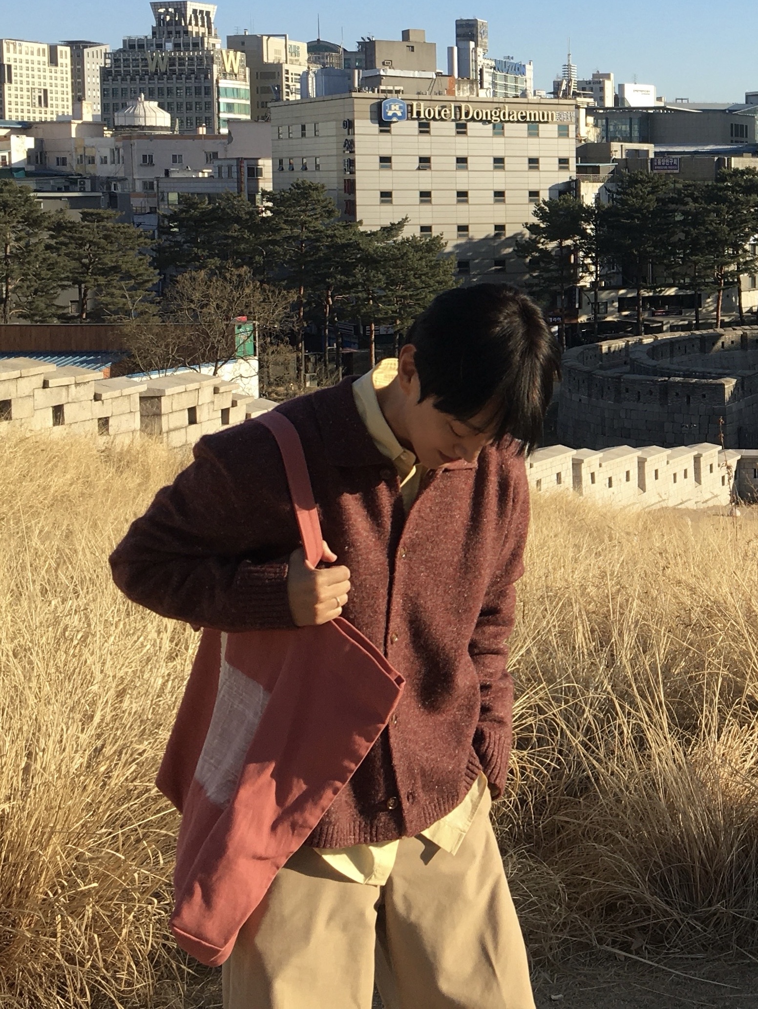 noun Nep Yarn Collar Cardigan Wine, Noun Daily Shirts Acacia 착용 스타일 - 3