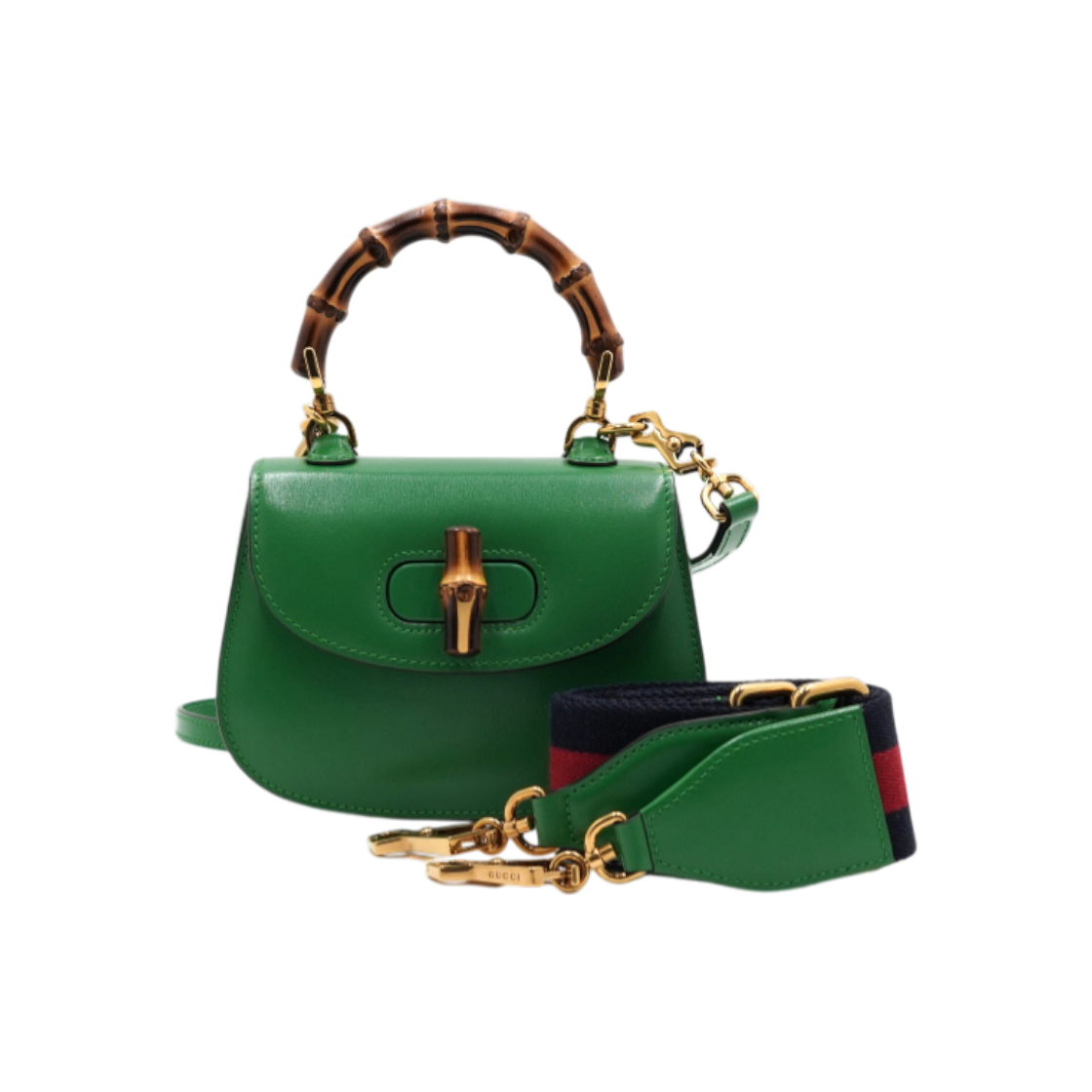 ITNBORWBRVP5 Gucci 1947 Green Leather Bamboo Mini Tote & Shoulder Bag