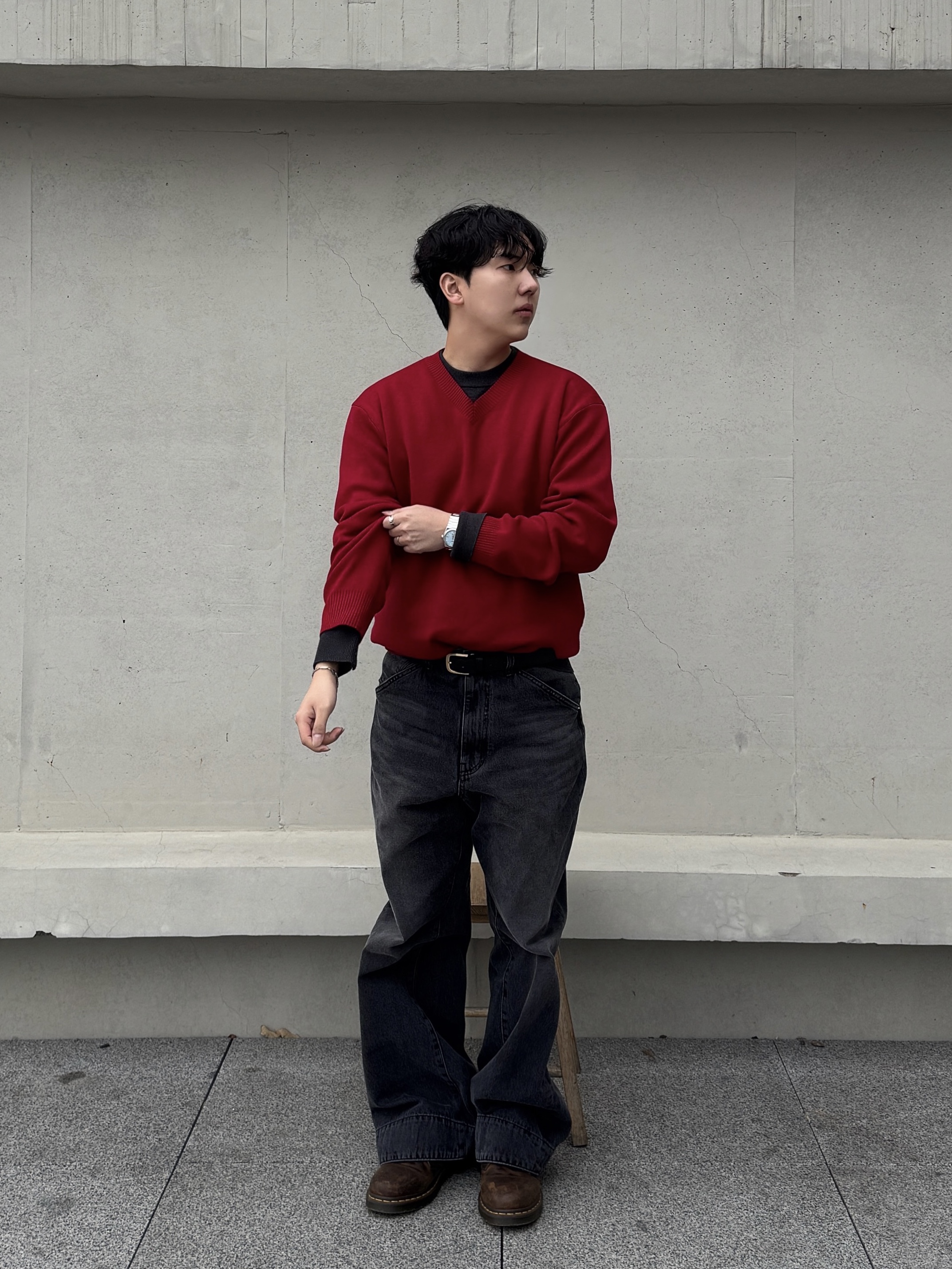 Noun Engineered Motion Denim Pants Black, Dr. Martens 1461 Crazy Horse Dark Brown 착용 스타일 - 2