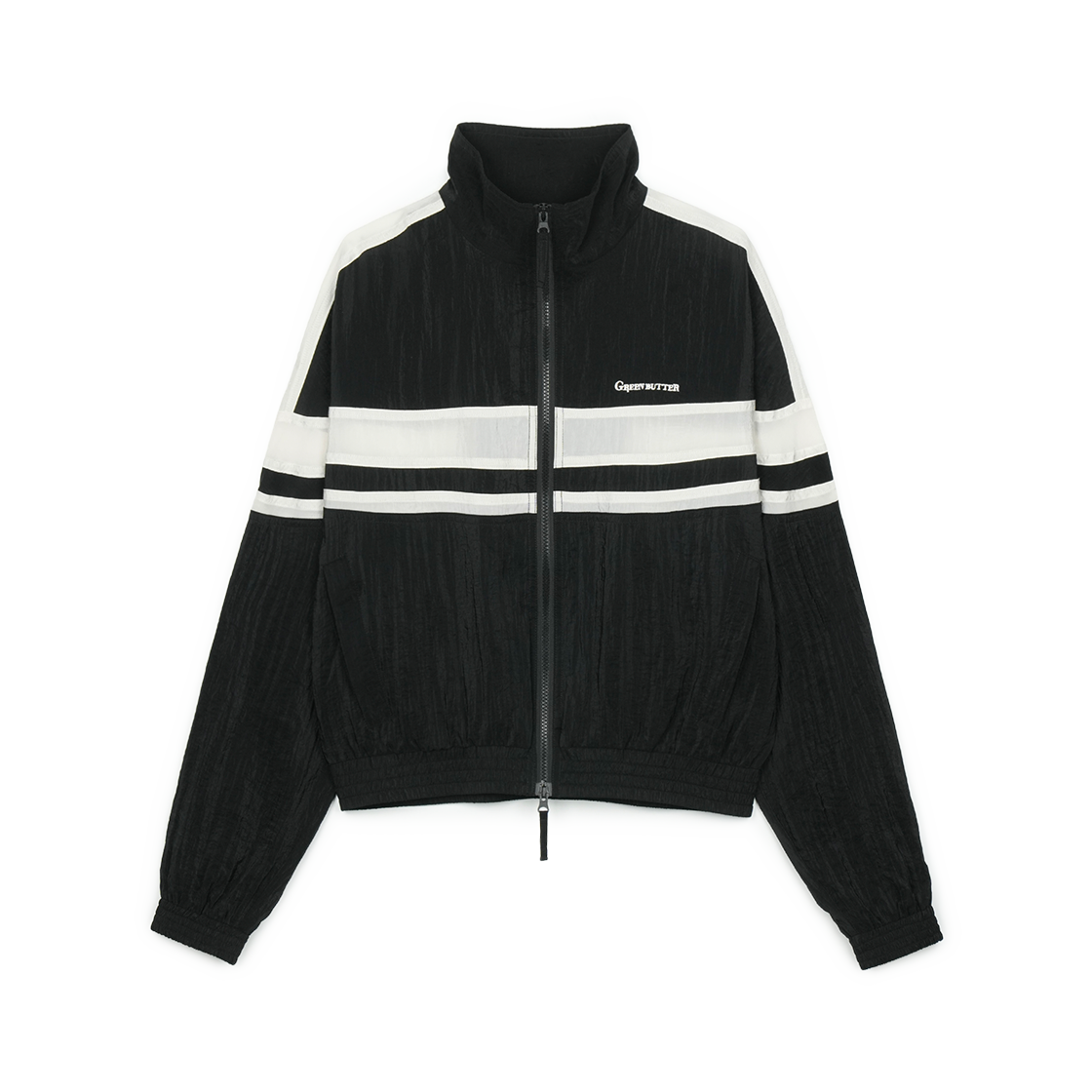 P0000BHD Greenbutter Sheer Crinkle Jacket Black/Ivory