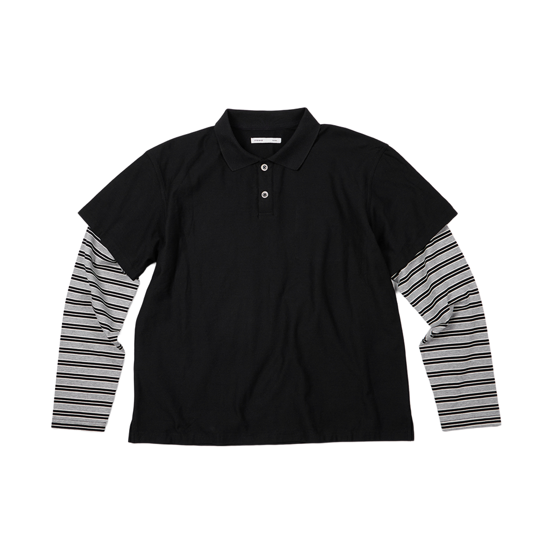 EB2601LT02BK ETCE Base Layered Stripe Polo L/S Tee Black