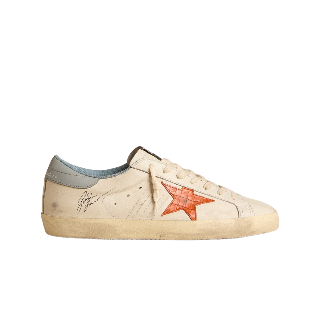 GMF00101-F005995-82676 Golden Goose Superstar Crocodile Print Star Silver Blue Heel Tab Sneakers White