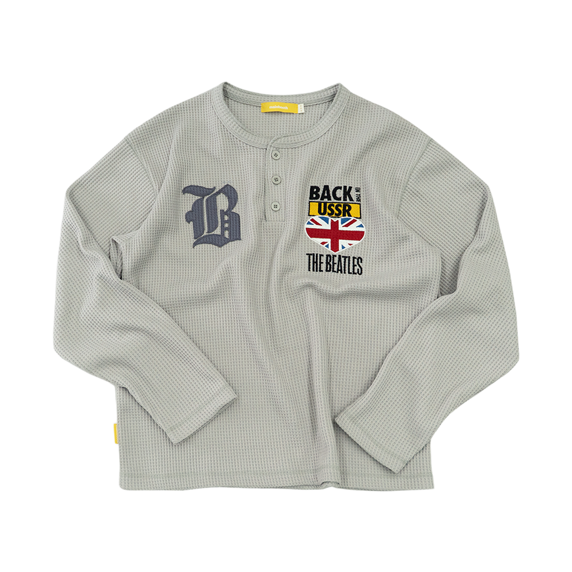 MBBEF1LTU01BG MAINBOOTH Beatles x Waffleton Henley Neck T-Shirt Beige
