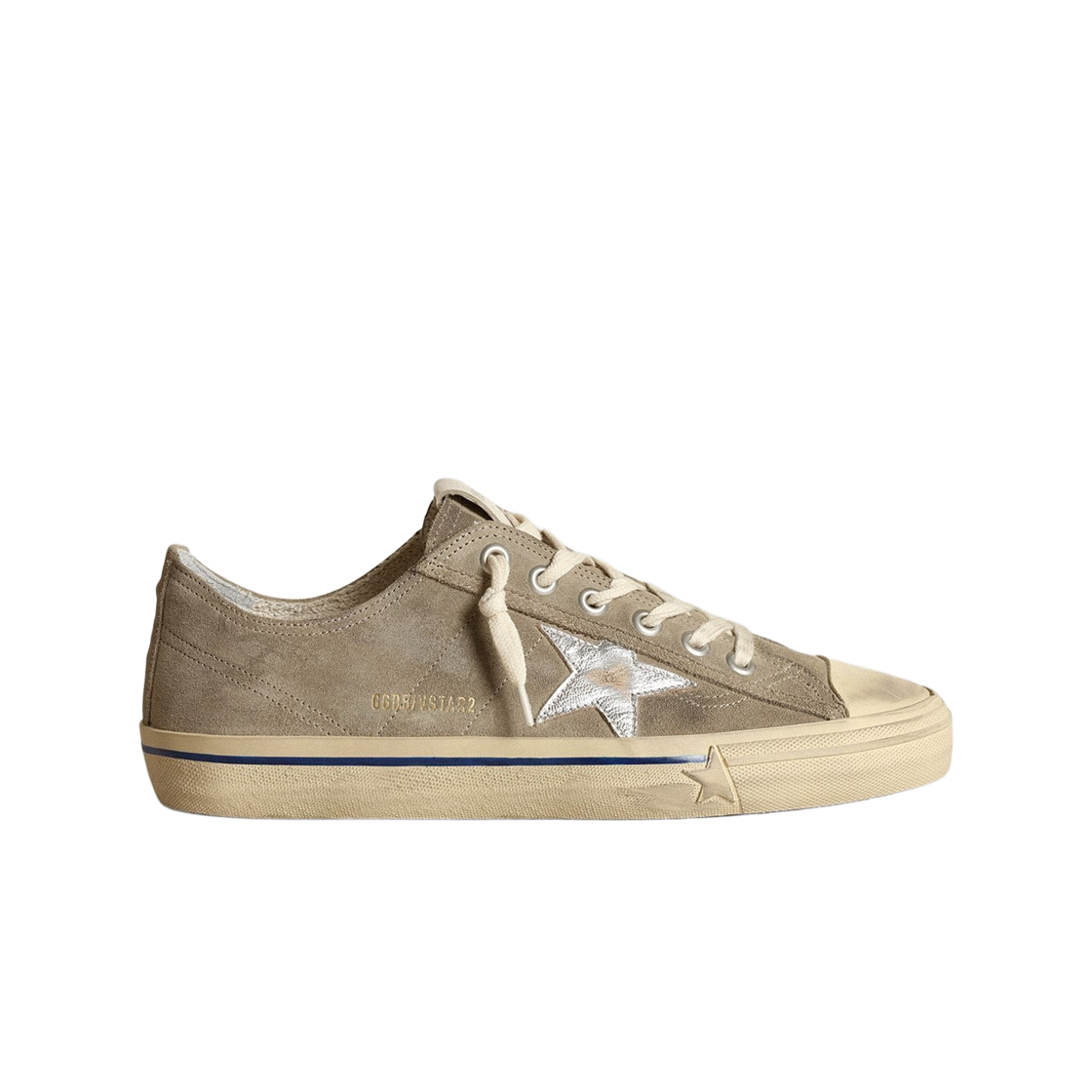 GMF00129-F003433-60372 Golden Goose V-Star with Silver Metallic Leather Star Dove Grey Suede Sneakers Dove Grey
