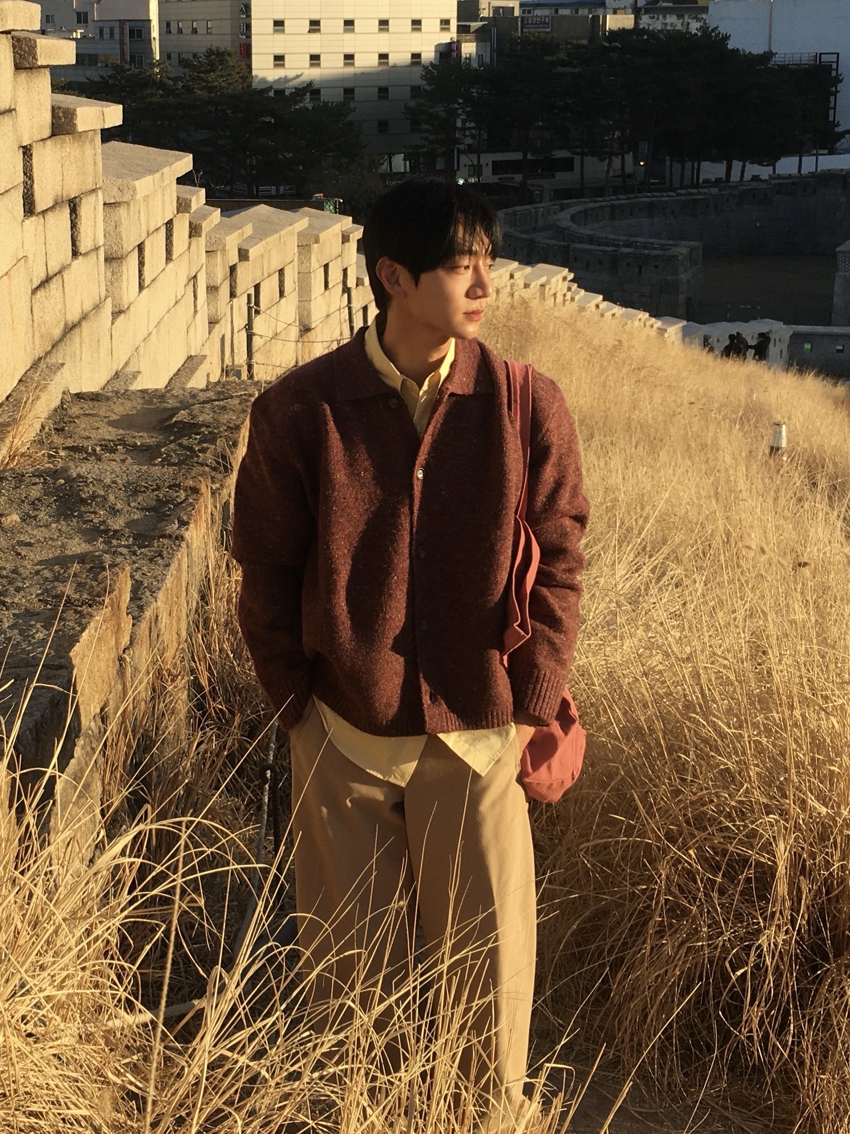 noun Nep Yarn Collar Cardigan Wine, Noun Daily Shirts Acacia 착용 스타일 - 1