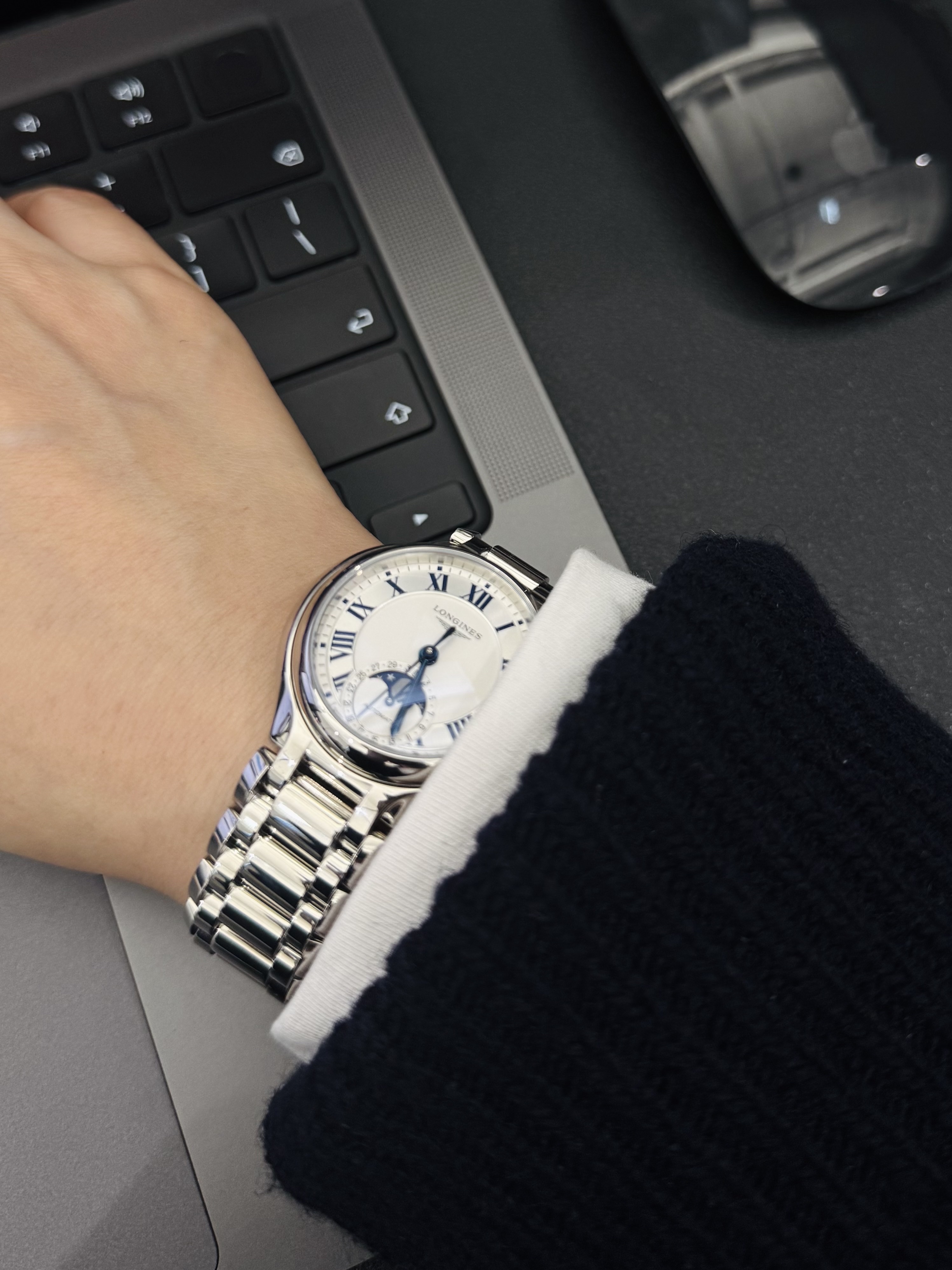 (W) Longines Primaluna Moonphase Automatic 34mm Stainless Steel Silver 착용 스타일