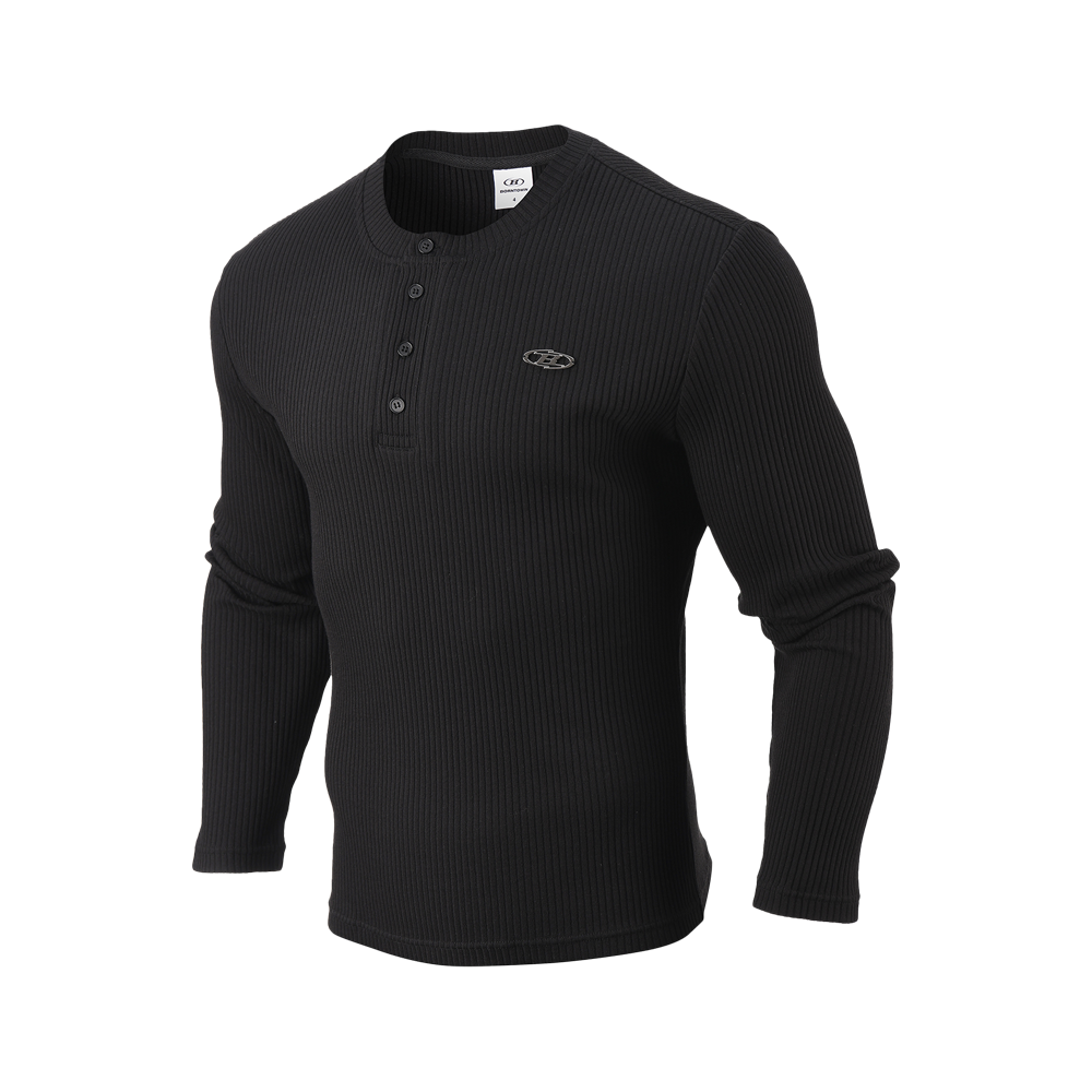 본투윈 B 펜던트 헨리넥 머슬핏 롱슬리브 블랙(BORN TO WIN B Pendant Henry Neck Muscle Fit Long Sleeve Black)