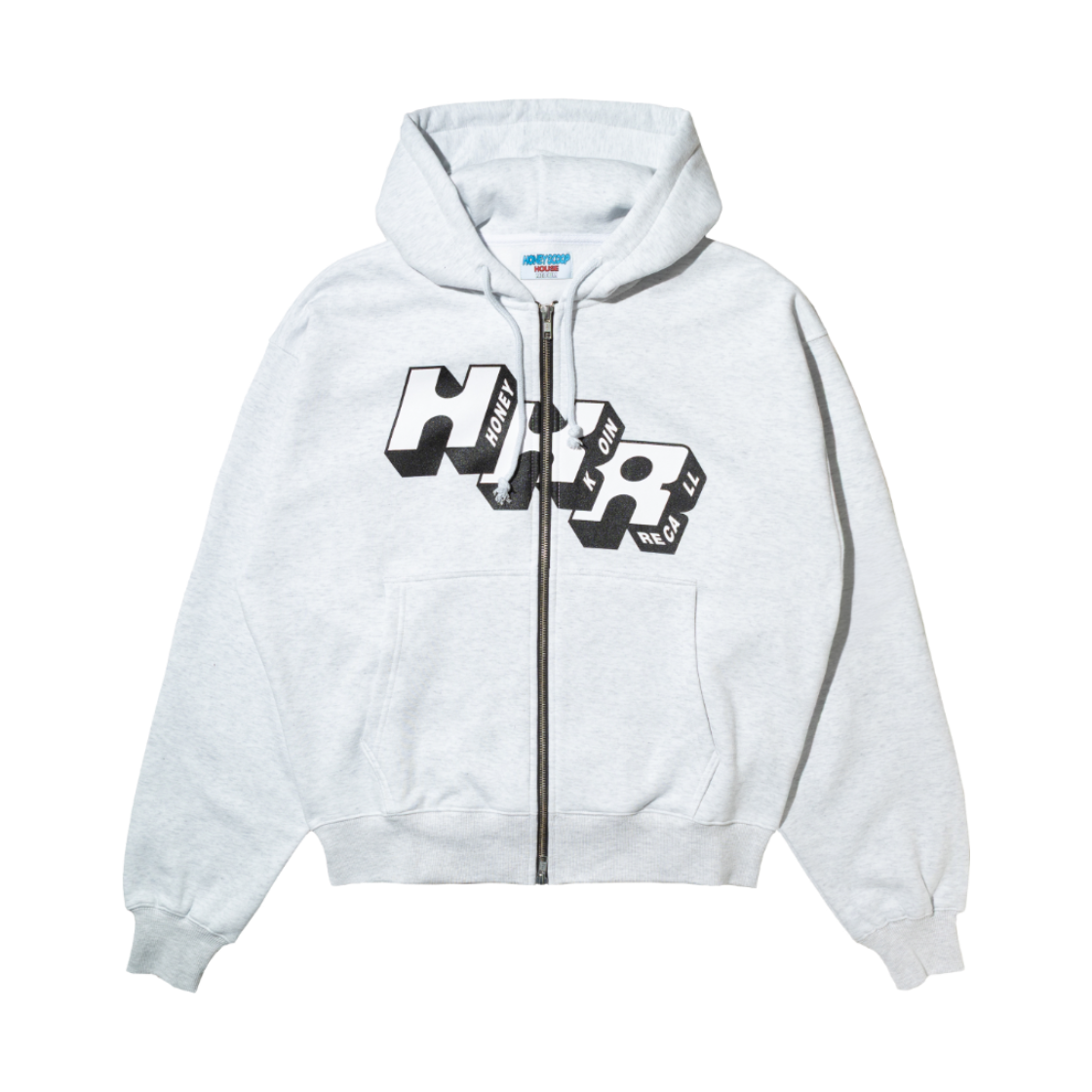 HSH26SW192GY Honey Scoop House HKR Logo Zip Up Hooded Sweatshirt Grey