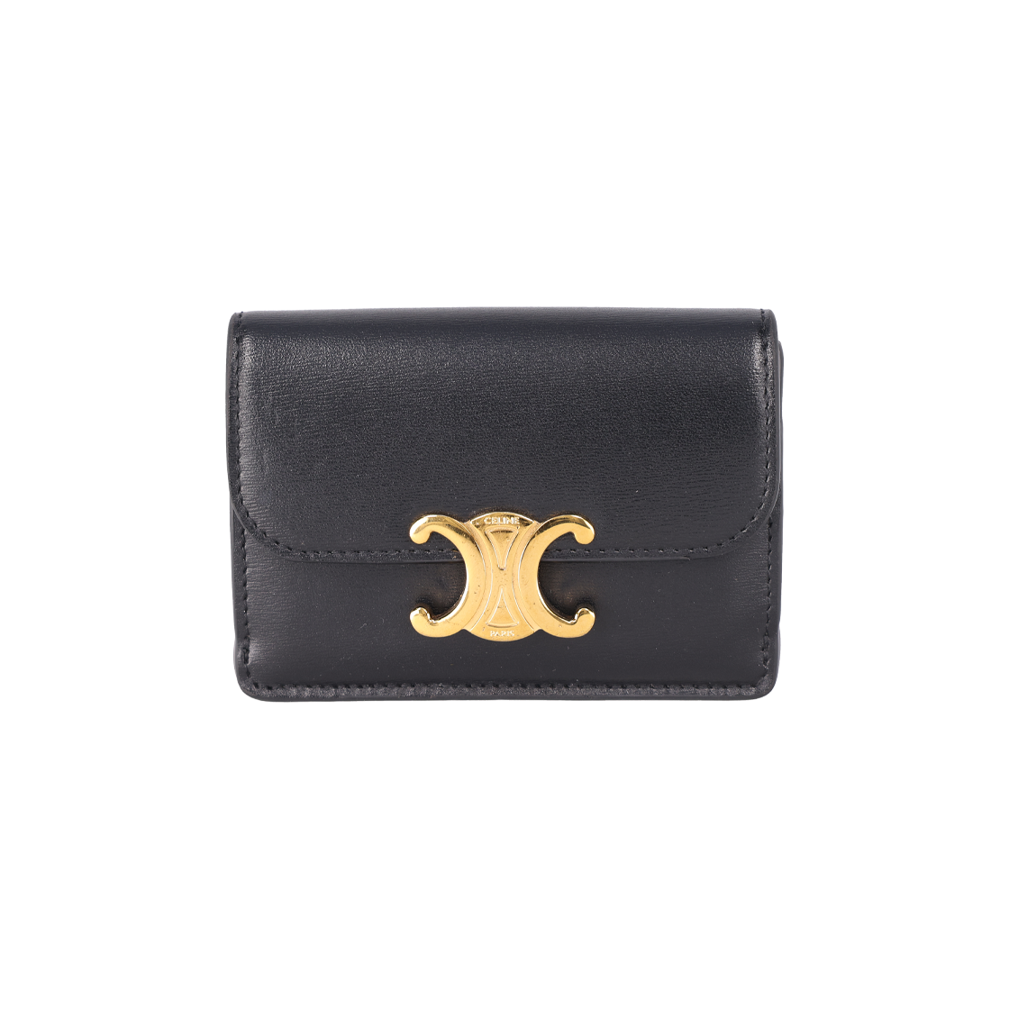 ITVJ482DQRTW Celine Flap Card Wallet in Black Leather