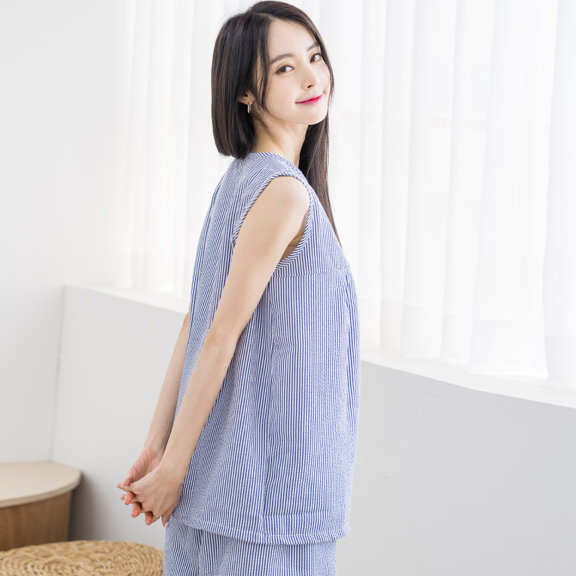 [3% 적립] 에이원 쿨 엠보 민소매 잠옷 세트 블루([3% 적립] (W) AONE Cool Embro Sleeveless Pajama Set Blue) - 2