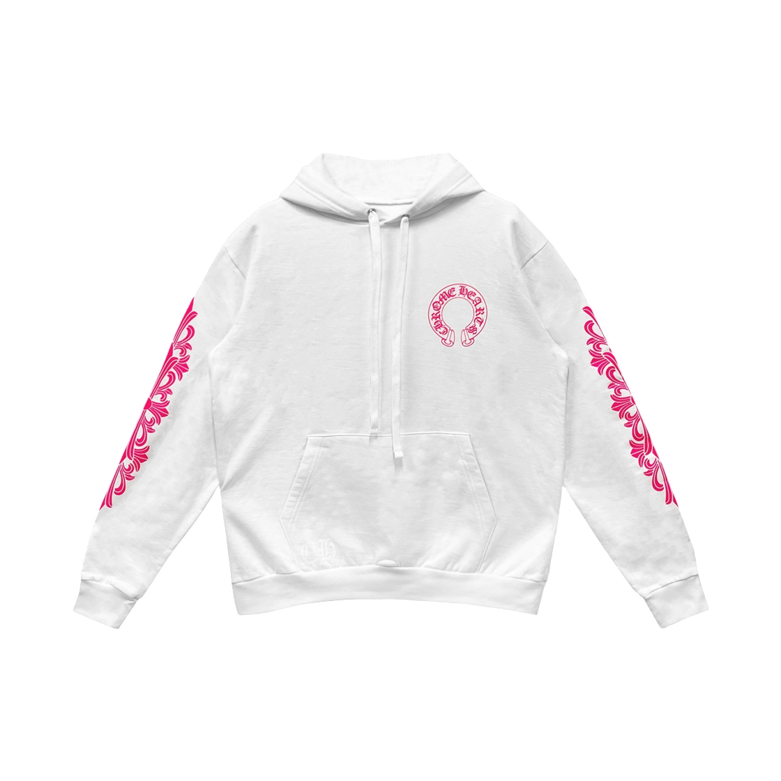 크롬하츠 홀스슈 플로랄 플리스 후드 화이트 핑크(Chrome Hearts Horseshoe Floral Fleece Hoodie White Pink) - 1