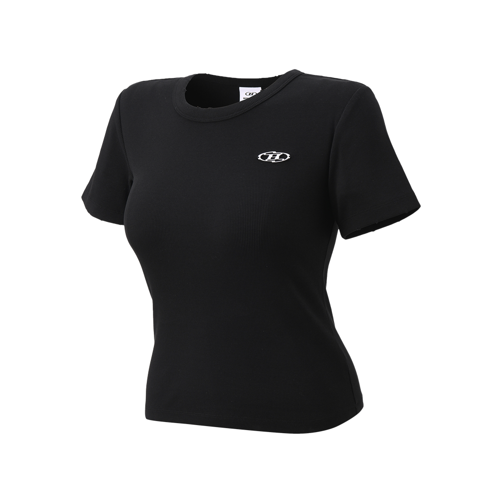본투윈 우먼 B 펜던트 립 티셔츠 블랙(BORN TO WIN W B Pendant Ribbed T-Shirts Black)