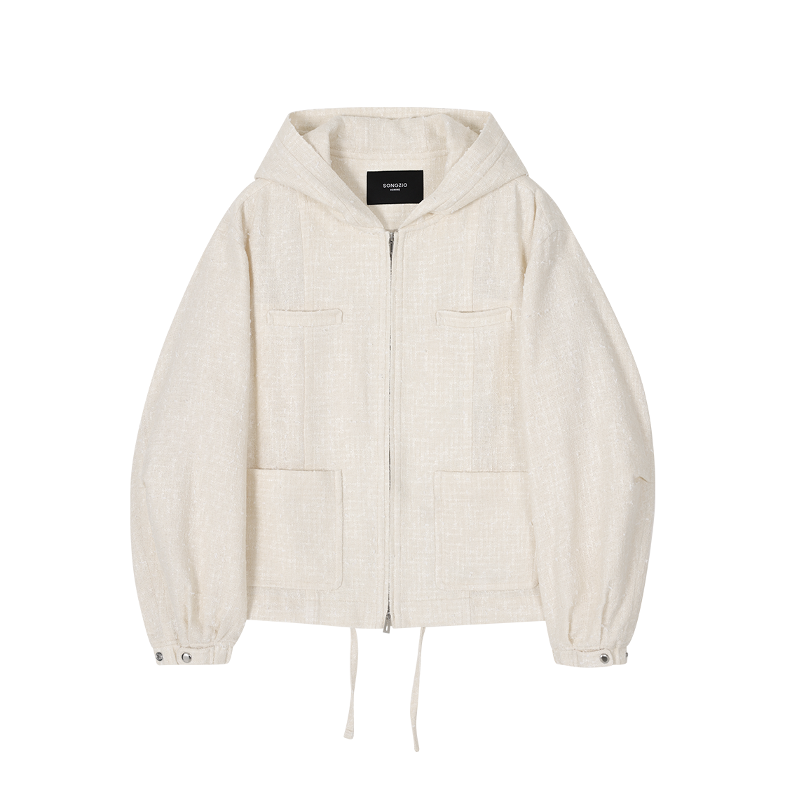 SI2JP253IV SONGZIO HOMME Crop Tweed Hood Jacket Ivory
