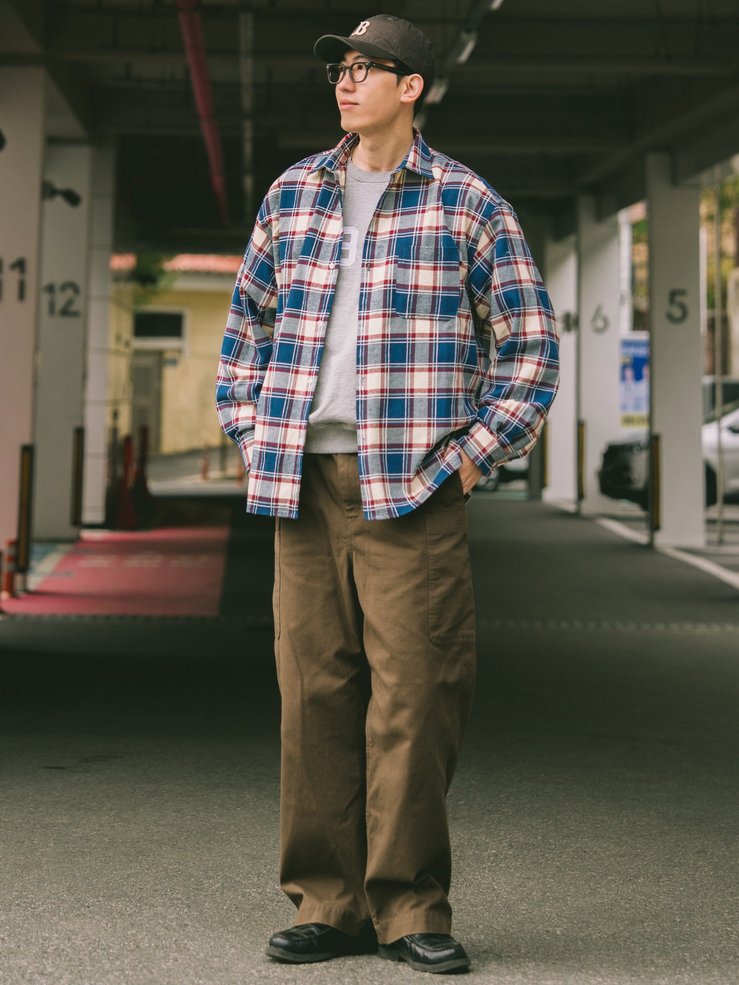 QT8 GARMENTS Rustic Core Flannel Check Shirt Blue 착용 스타일 - 2