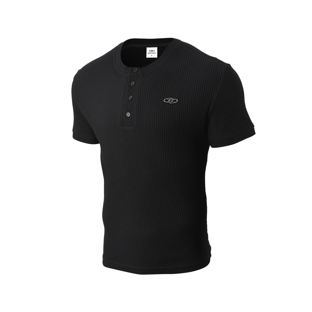 본투윈 B 펜던트 헨리넥 머슬핏 티셔츠 블랙(BORN TO WIN B Pendant Henry Neck Muscle Fit T-Shirts Black)
