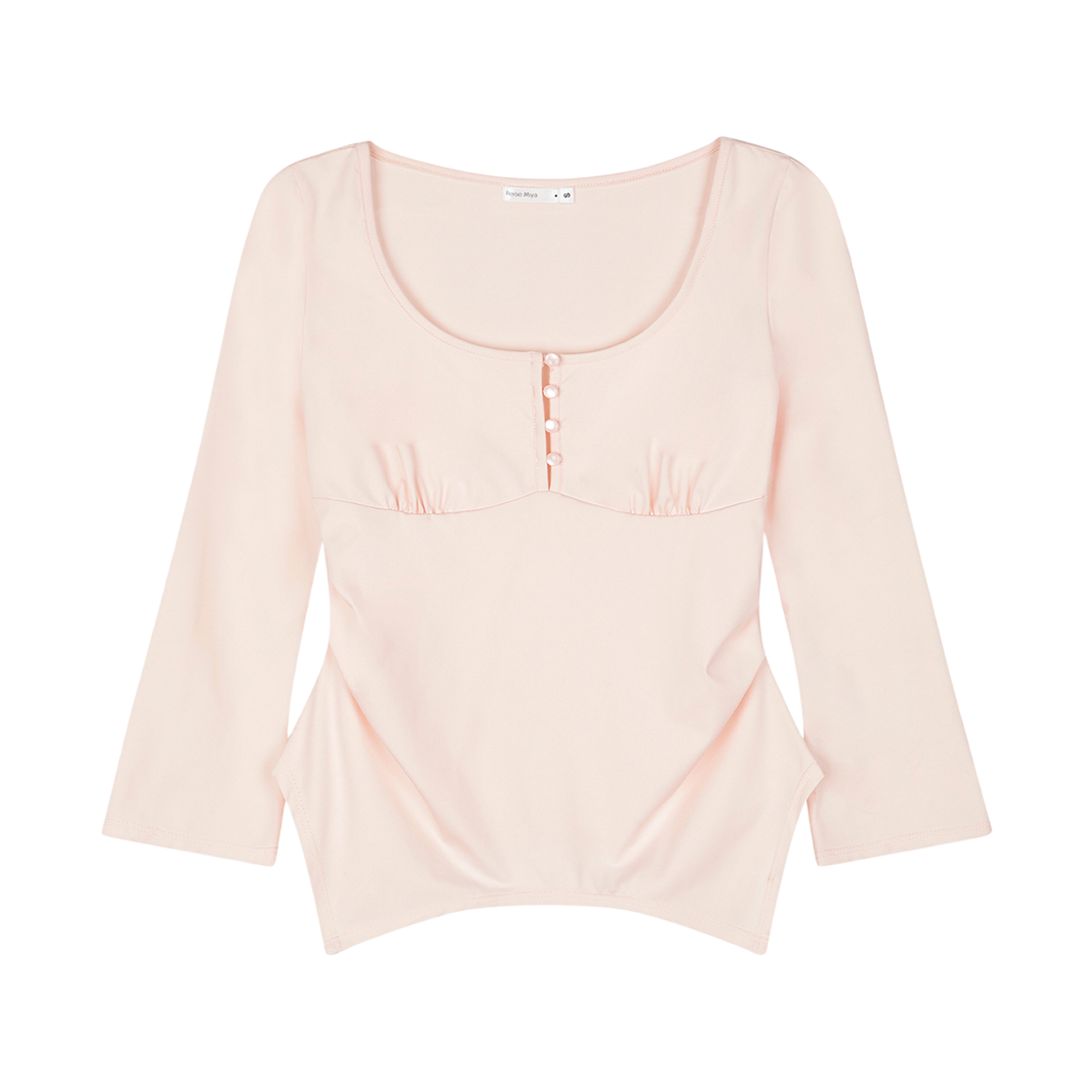 레이즈미야 아린 실키 슬림 탑 베이비 핑크(REISE MIYA Arin Silky Button Slim Top Baby Pink)