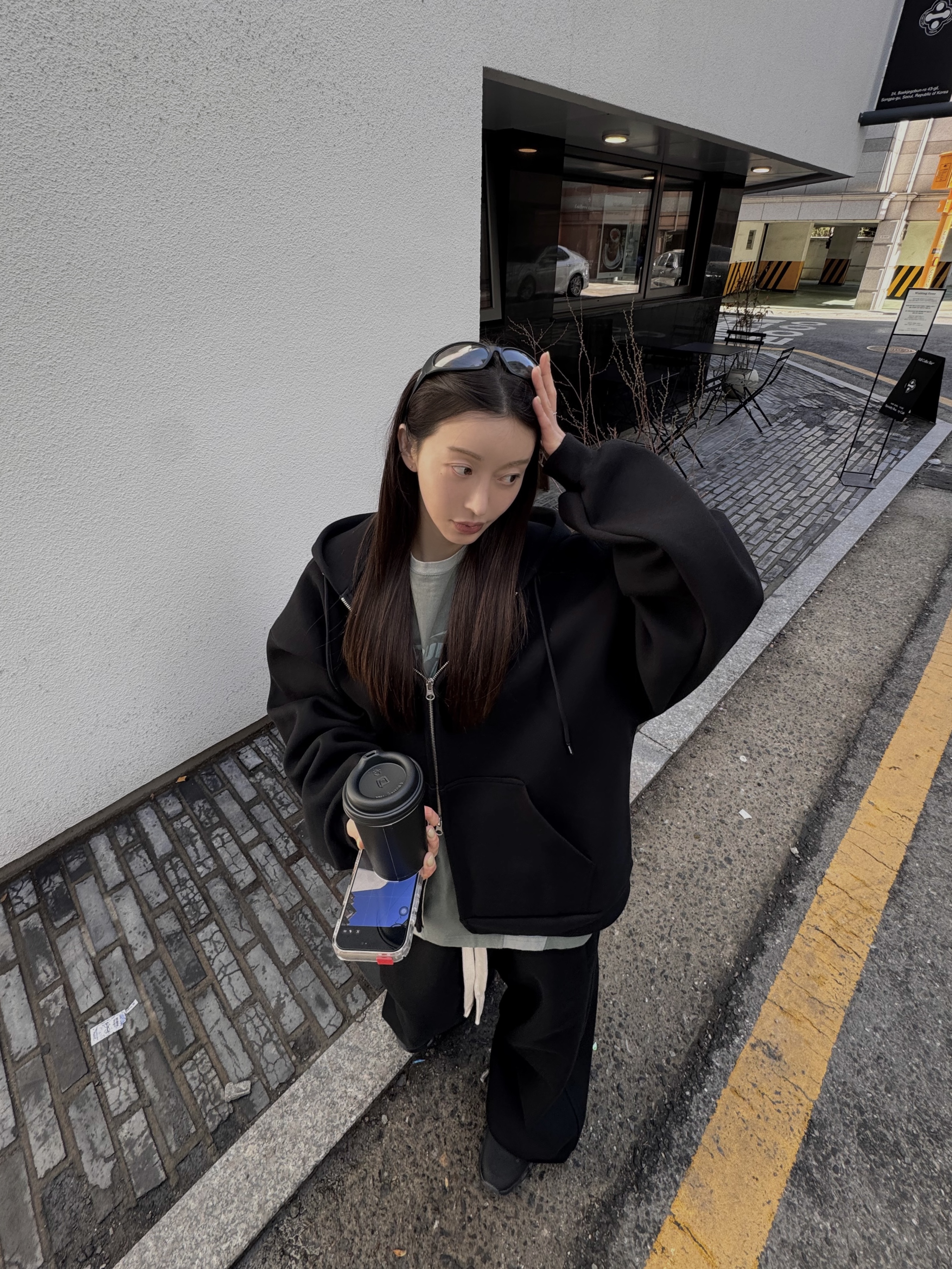 Nonnod Scuba Zip Hoodie Black, Nonnod Scuba Pajama Pants Black 착용 스타일 - 5