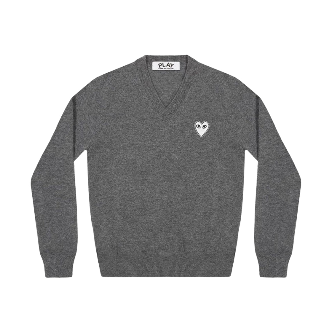 플레이 꼼데가르송 화이트 하트 브이넥 스웨터 그레이(Play Comme des Garcons White Heart V-Neck Sweater Grey) - 1